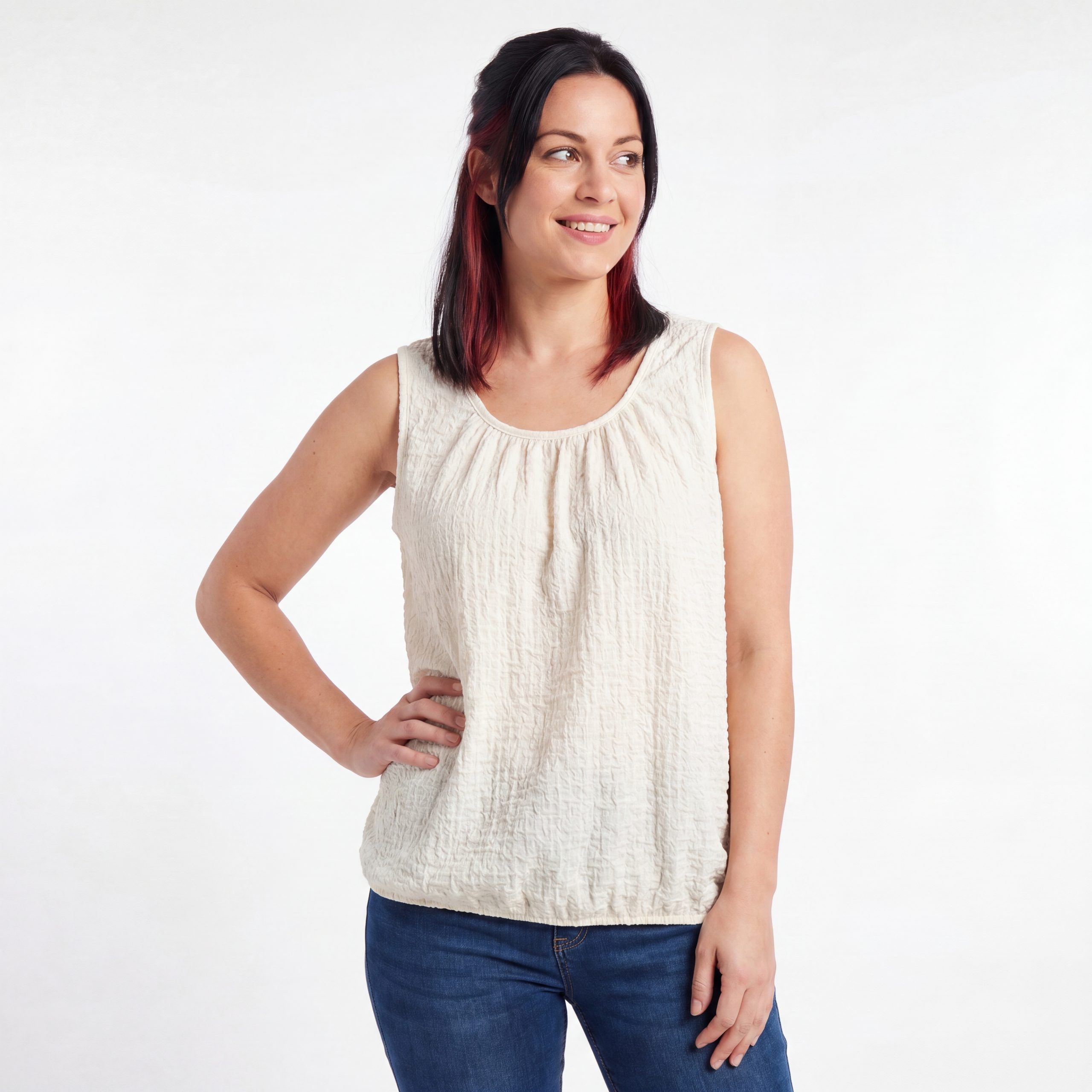 OriginalYou Trägertop Sommertop Damen Stretch Top Freizeit Oberteil Crinkle Look in Unifarben, Crinkle Look, One Size 38-42