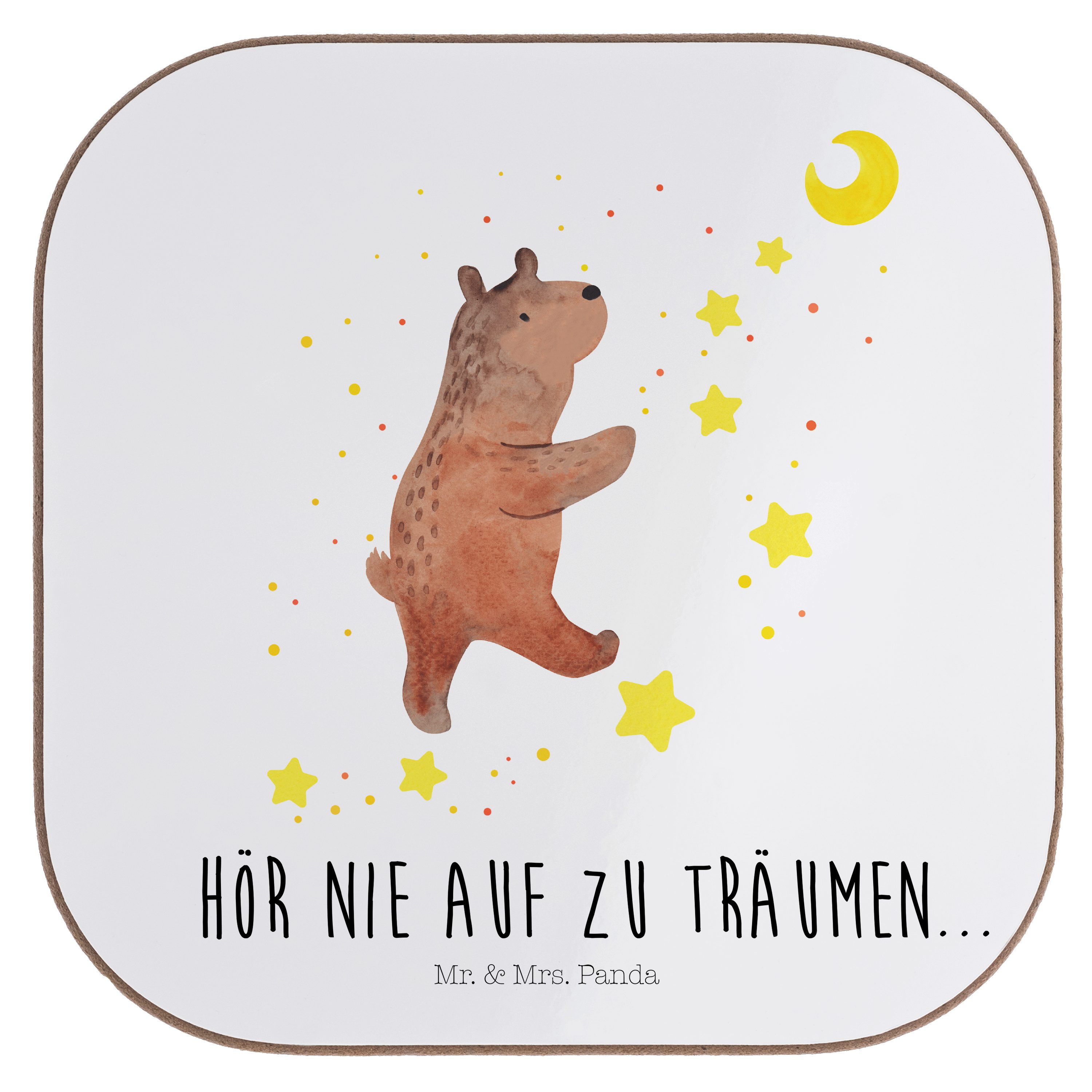 Mr. & Mrs. Panda Getränkeuntersetzer Bär Träume - Weiß - Geschenk, Traumdeutung, Teddybär, Traum, Träumen, 1-tlg.
