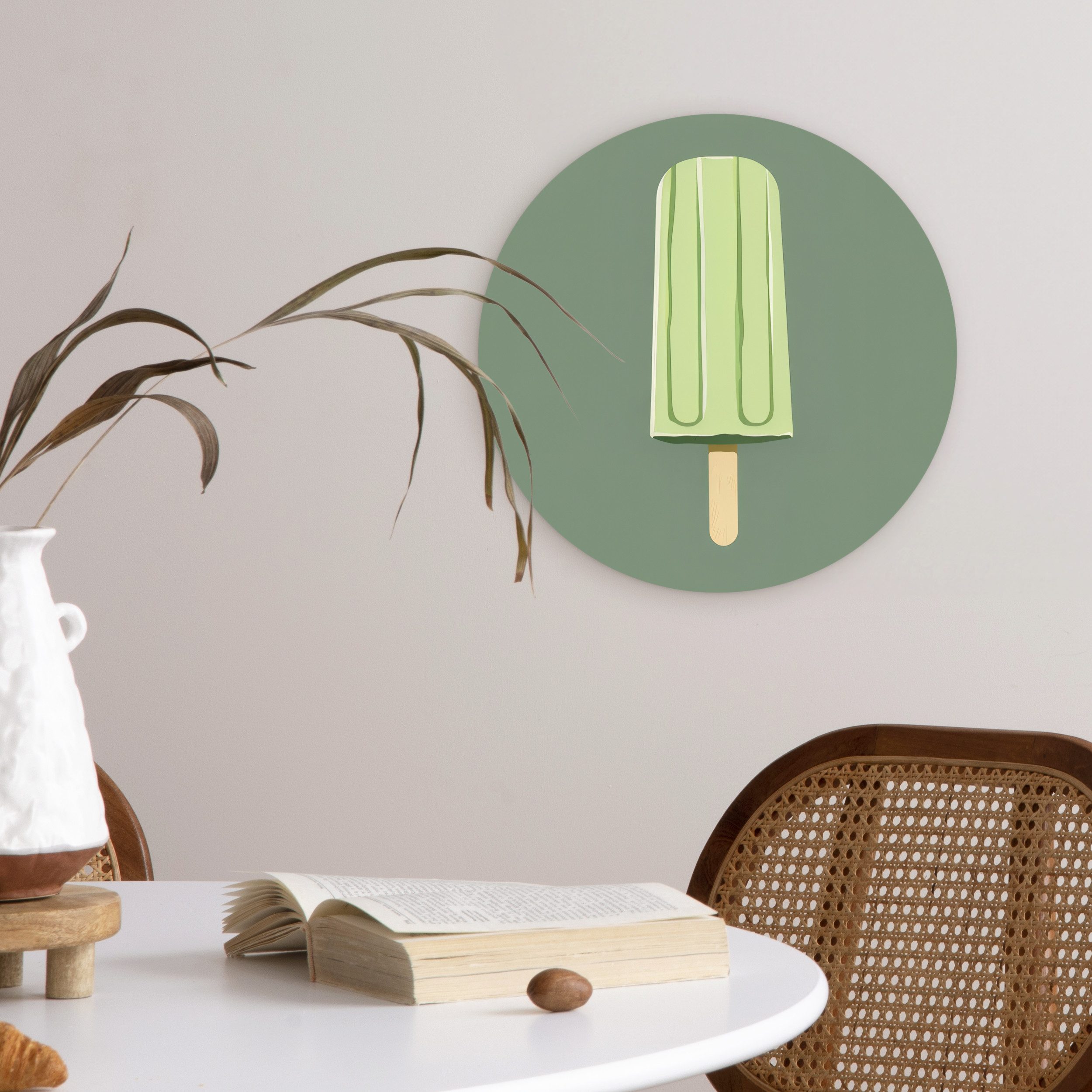 MuchoWow Gemälde Grün - Wassereis - Stock - Illustration, Fotodruck (1 St), Kreis Wanddekoration, Rundes Wandbild, 30x30 cm