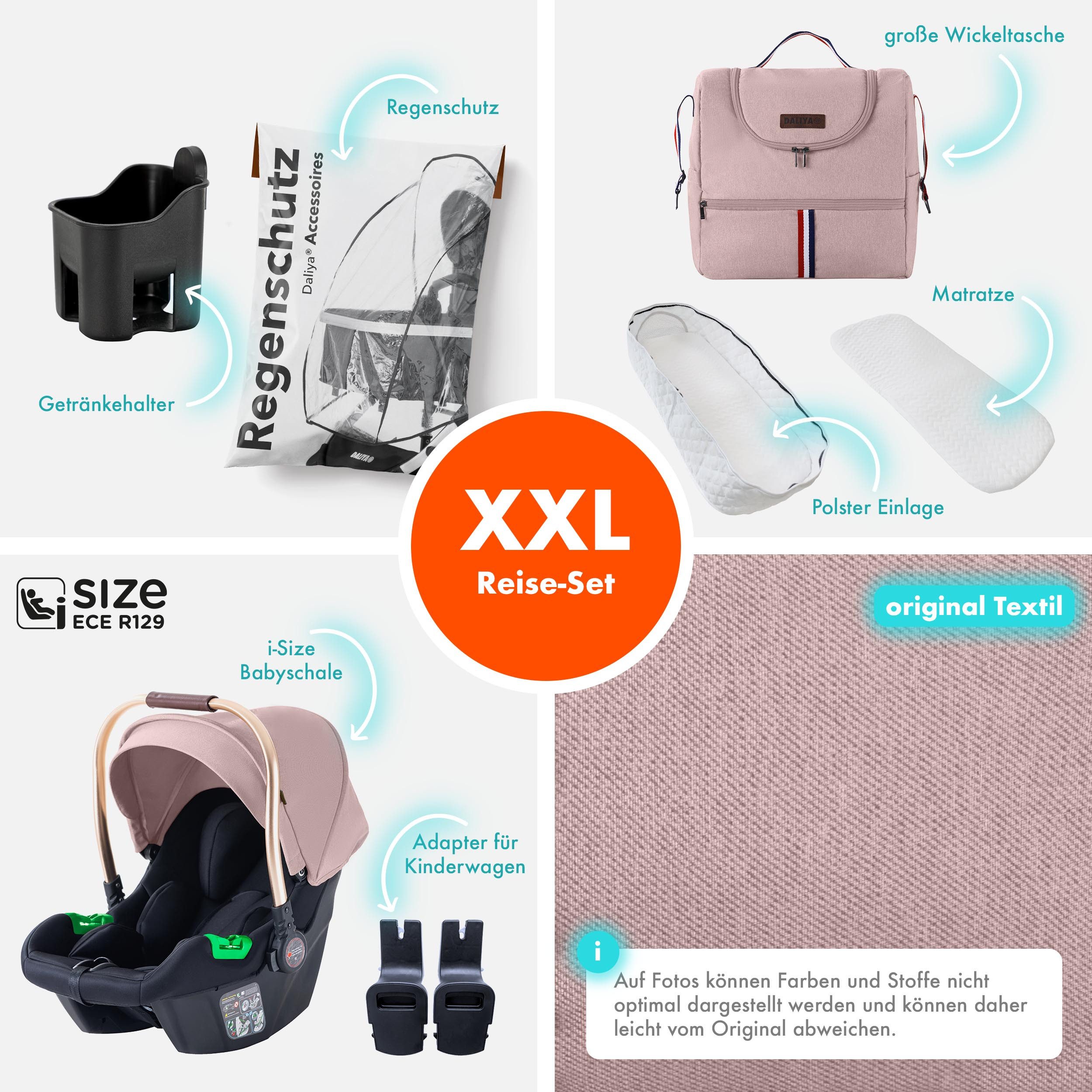 Daliya® Kombi-Kinderwagen NEOMOVE 3in1 Kinderwagen mit i-Size Babyschale & Buggy, (Reise-Set, 10-tlg), Kinderwagen mit i-Size Babyschale, Alu-Rahmen, Großer Einkaufskorb
