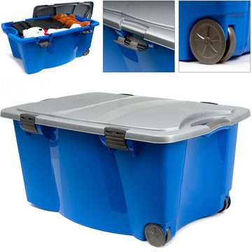 Deuba Aufbewahrungsbox, Kunststoffbox verschließbarer Deckel 2 Rollen 2 Handgriffe 80x52x41cm blau/silber Spielzeugbox Truhe