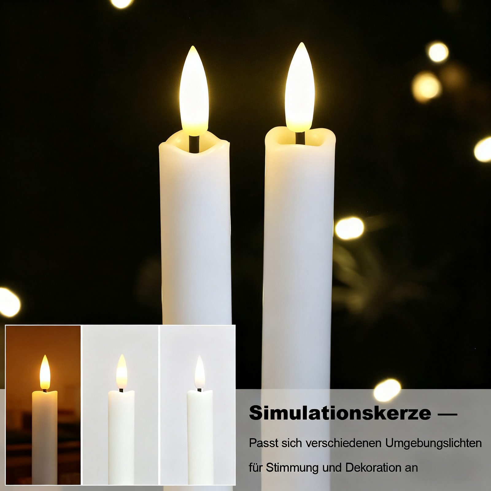 kisidus LED-Kerze LED Weihnachten Kerzen mit Fernbedienung 12pcs (Flammenlose Tafelkerzen mit Timerfunktion, 12-tlg., Stabkerzen Weiß), für Hochzeiten, Partys, Festivals