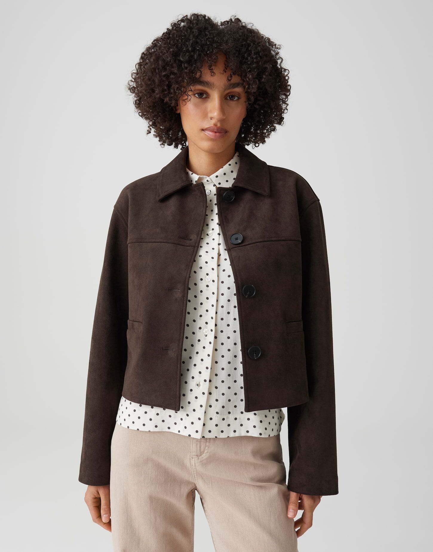 OPUS Lederjacke Boxy Kurzjacke in Velour Optik