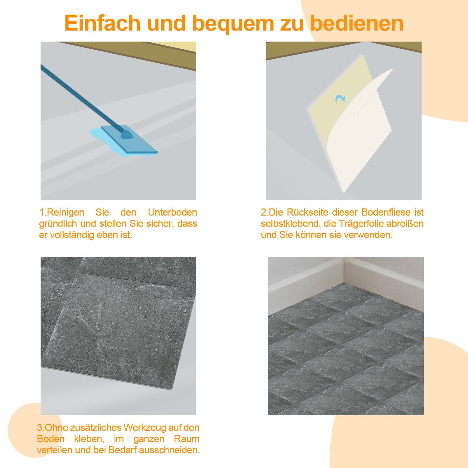 Clanmacy Vinylboden Vinylboden,PVC Bodenbelag,Selbstklebende Fliesen,ca.3m²/33 Fliesen, Fußbodenheizung geeignet,schallhemmend