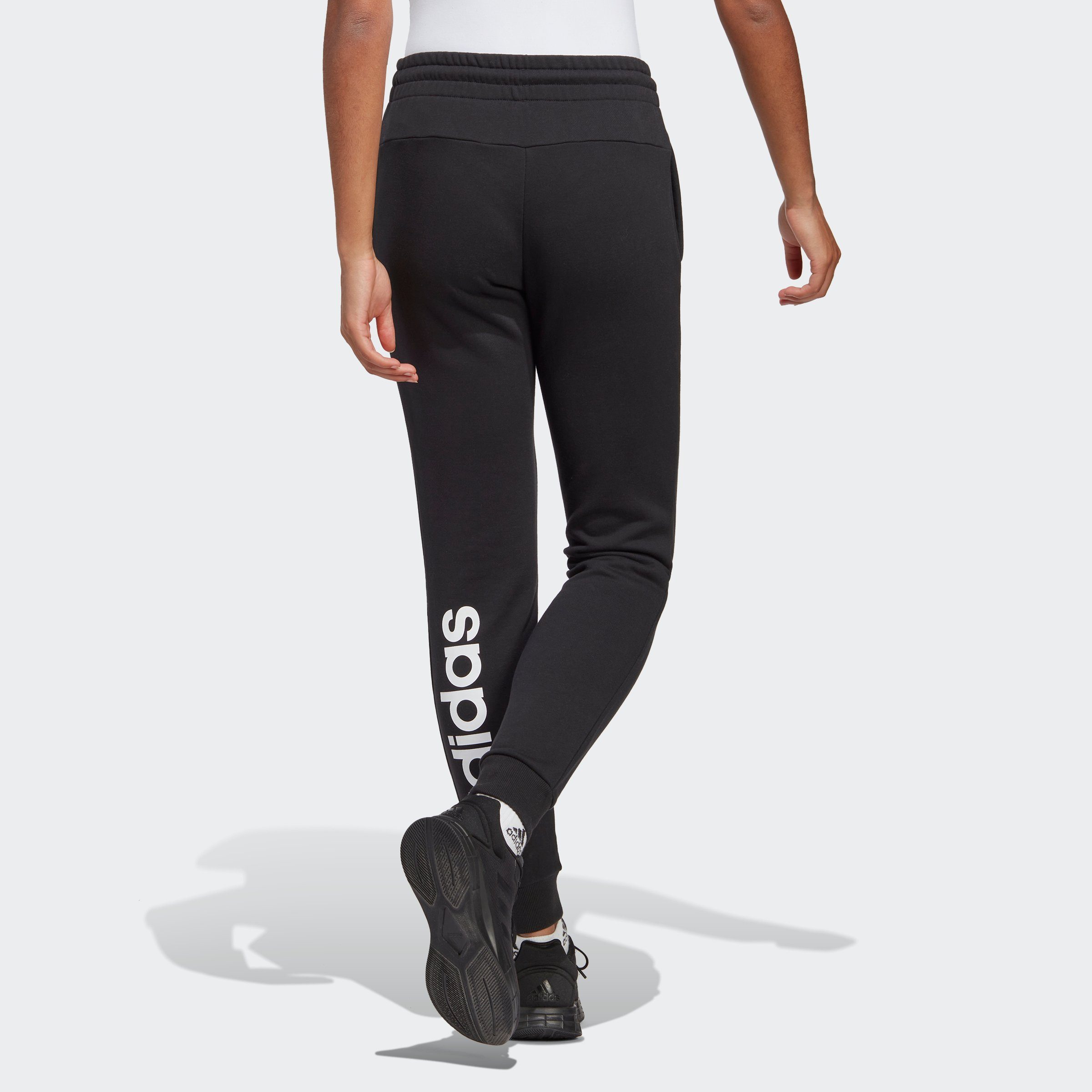 White HOSE / Sporthose adidas Sportswear (1-tlg) FRENCH Black TERRY CUFFED LINEAR ESSENTIALS