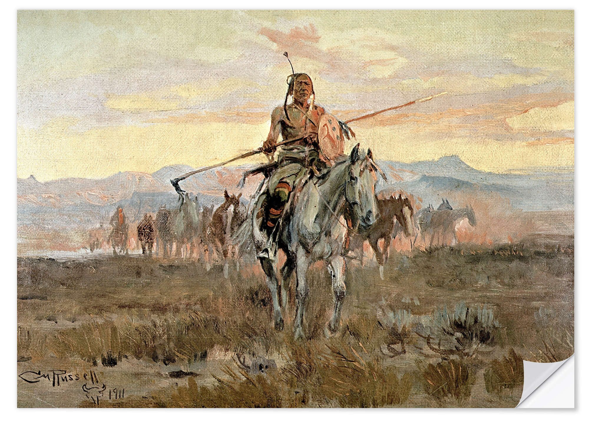 Posterlounge Wandfolie Charles Marion Russell, Gestohlene Pferde, 1911, Malerei