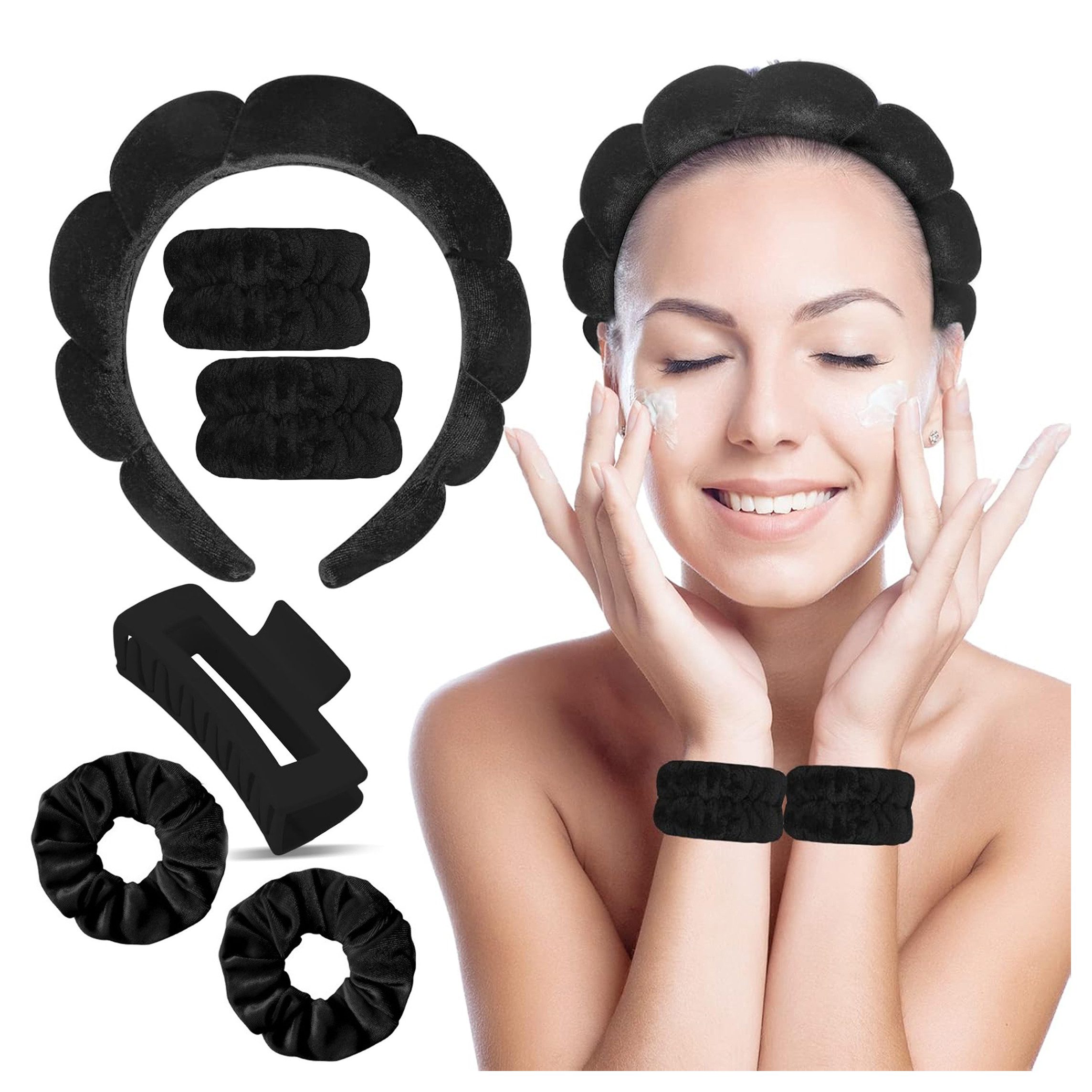 ibettertec Stirnband 6pcs Schwamm-Stirnband-Set zum Waschen des Gesichts (Make up Stirnband Handgelenk Waschband Set, zum Schminken und Waschen Gesicht) Gesicht Wasch Armbänder,Hautpflege, Make-up, Entfernung, Waschen, Spa