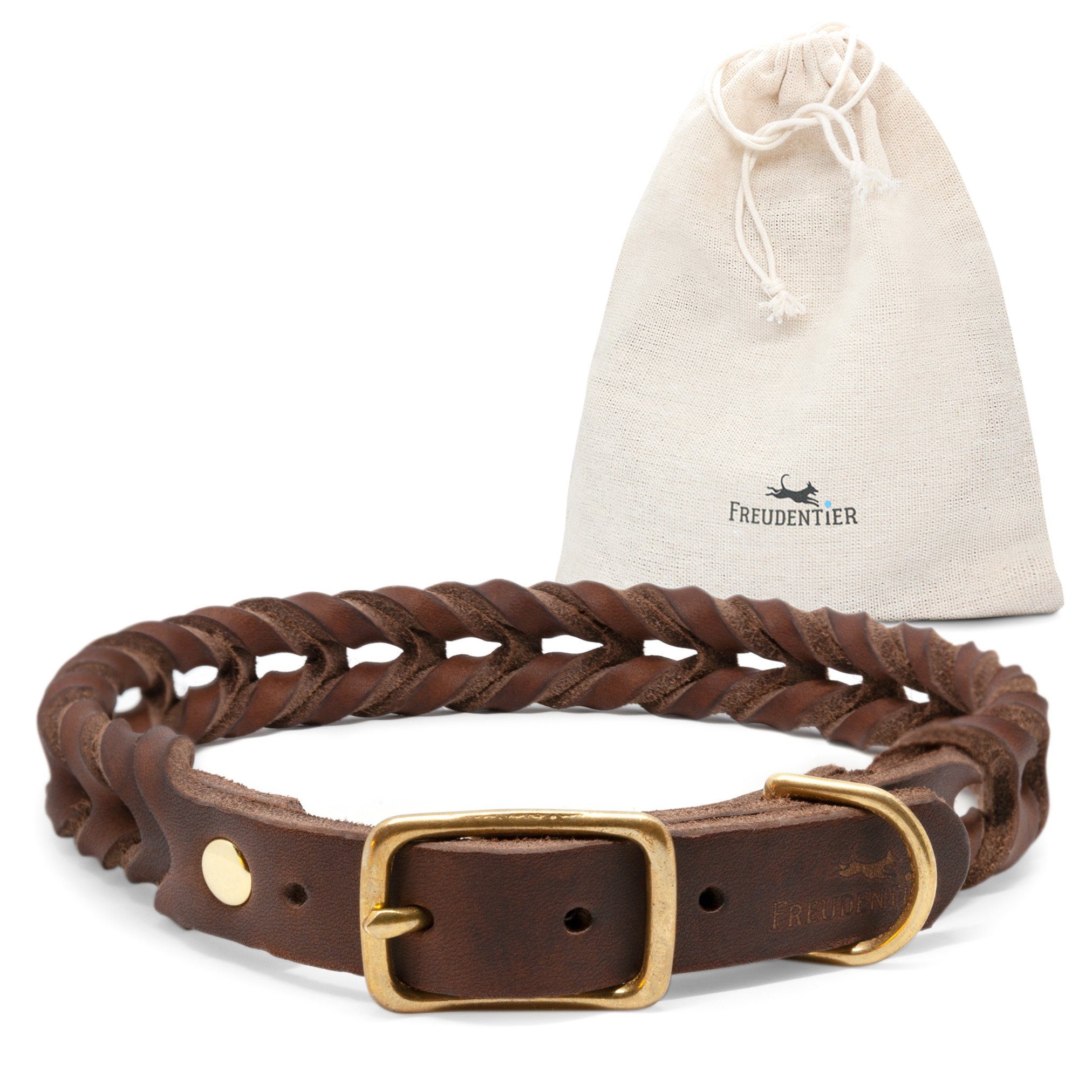 Freudentier Hunde-Halsband AlsterTwist Kollektion, Leder, handgeflochten