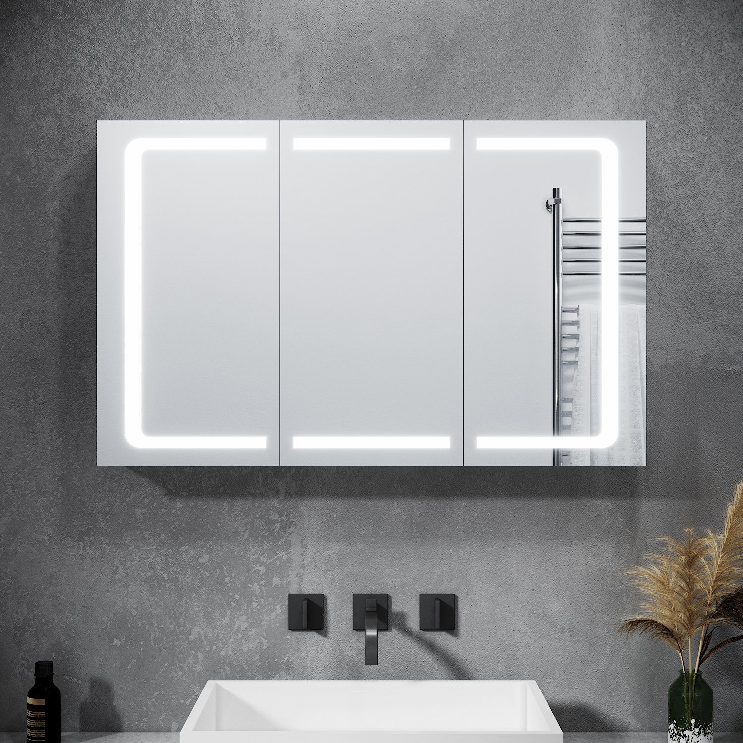 SONNI Spiegelschrank »Bad Spiegelschrank 3 türig 105 x 65 cm Spiegelschrank  Bad mit Beleuchtung und Steckdose Badezimmerspiegel LED Spiegelschrank mit  Kippschalter« online kaufen | OTTO