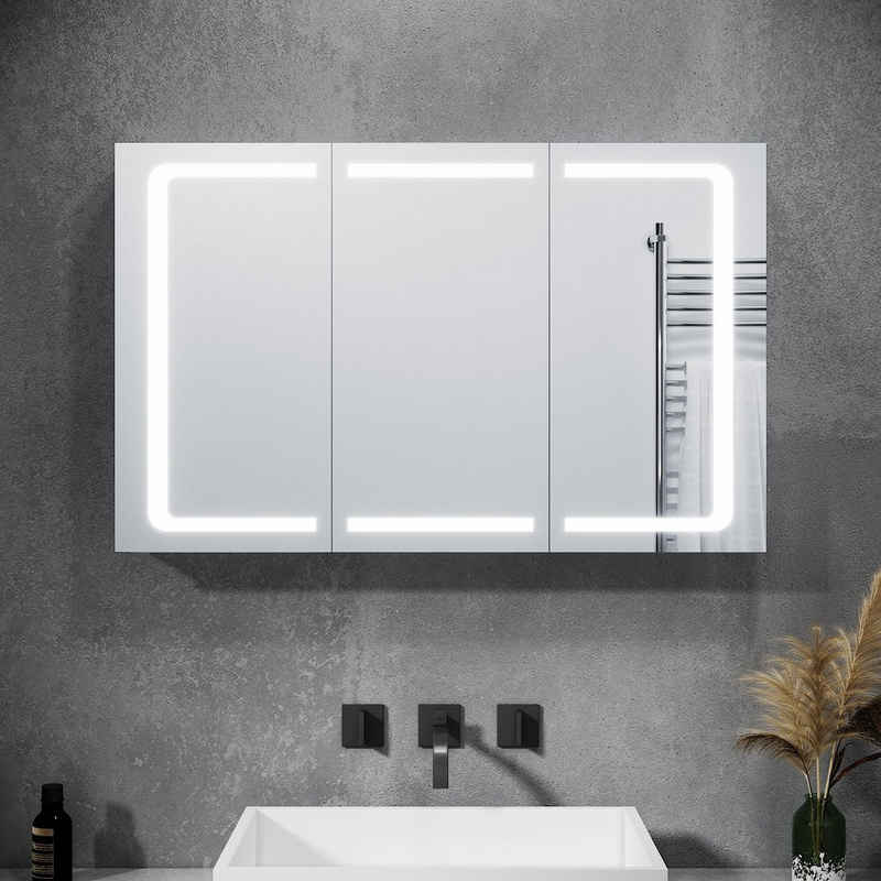 SONNI Spiegelschrank »Bad Spiegelschrank 3 türig 105 x 65 cm Spiegelschrank Bad mit Beleuchtung und Steckdose Badezimmerspiegel LED Spiegelschrank mit Kippschalter«
