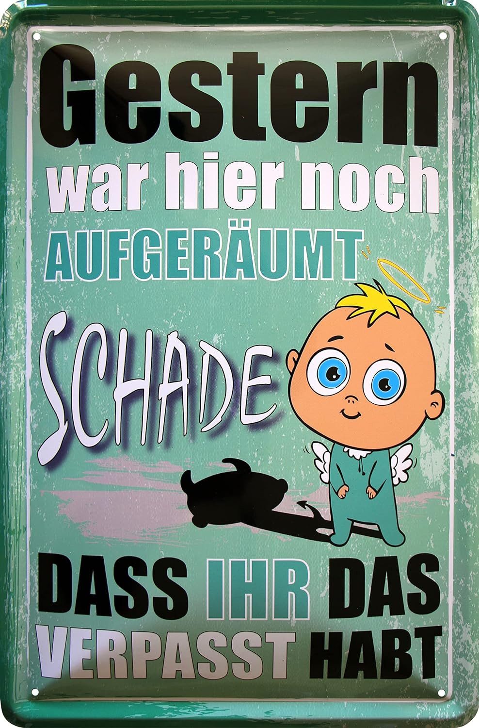 WOGEKA ART Metallbild Gestern war noch aufgeräumt 20 x 30 cm Retro