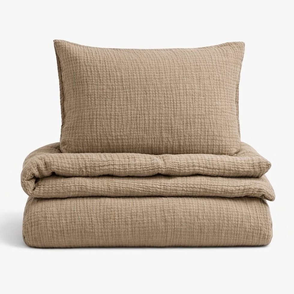 Sandiik Bettwäsche Musselin Bettwäsche „Warm Taupe“ – aus Biobaumwolle, Made in Stuttgart 100% Biobaumwolle