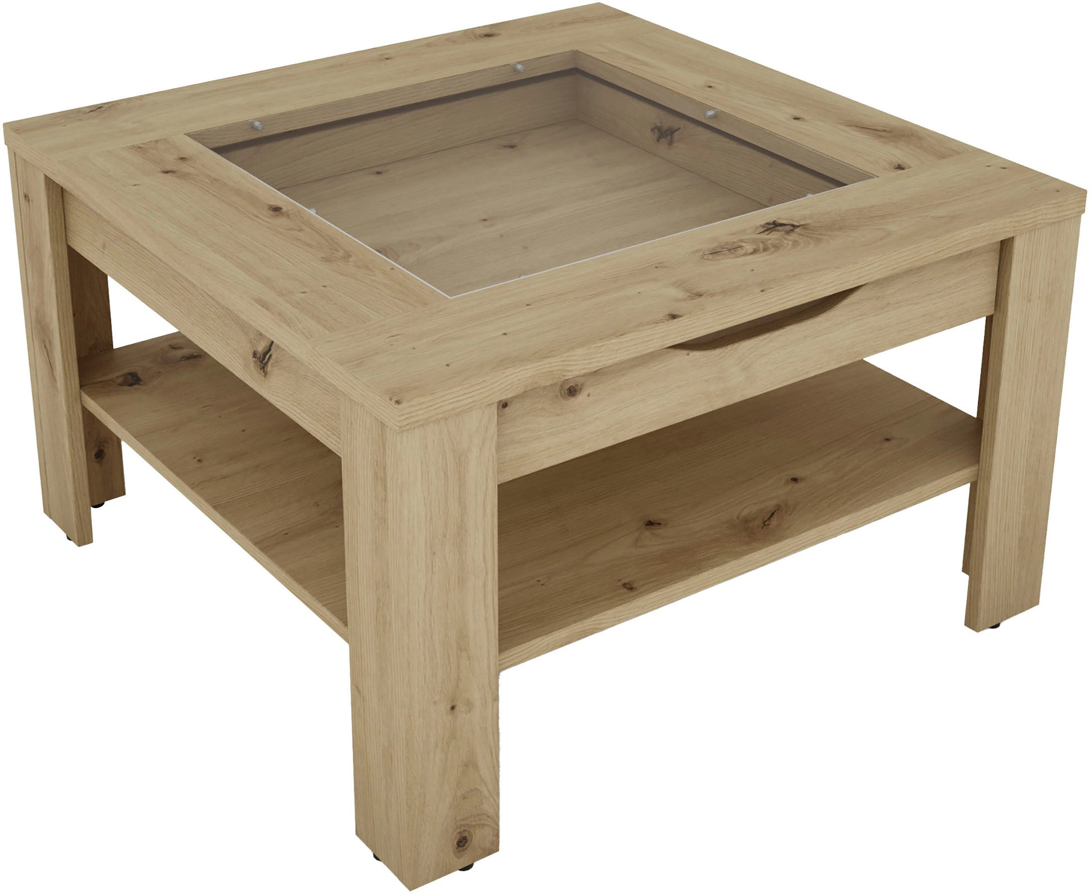 byLIVING Couchtisch RALPH, Artisan Eiche, Old Wood oder weiß, 1 Schubkasten, Glaseinlageplatte