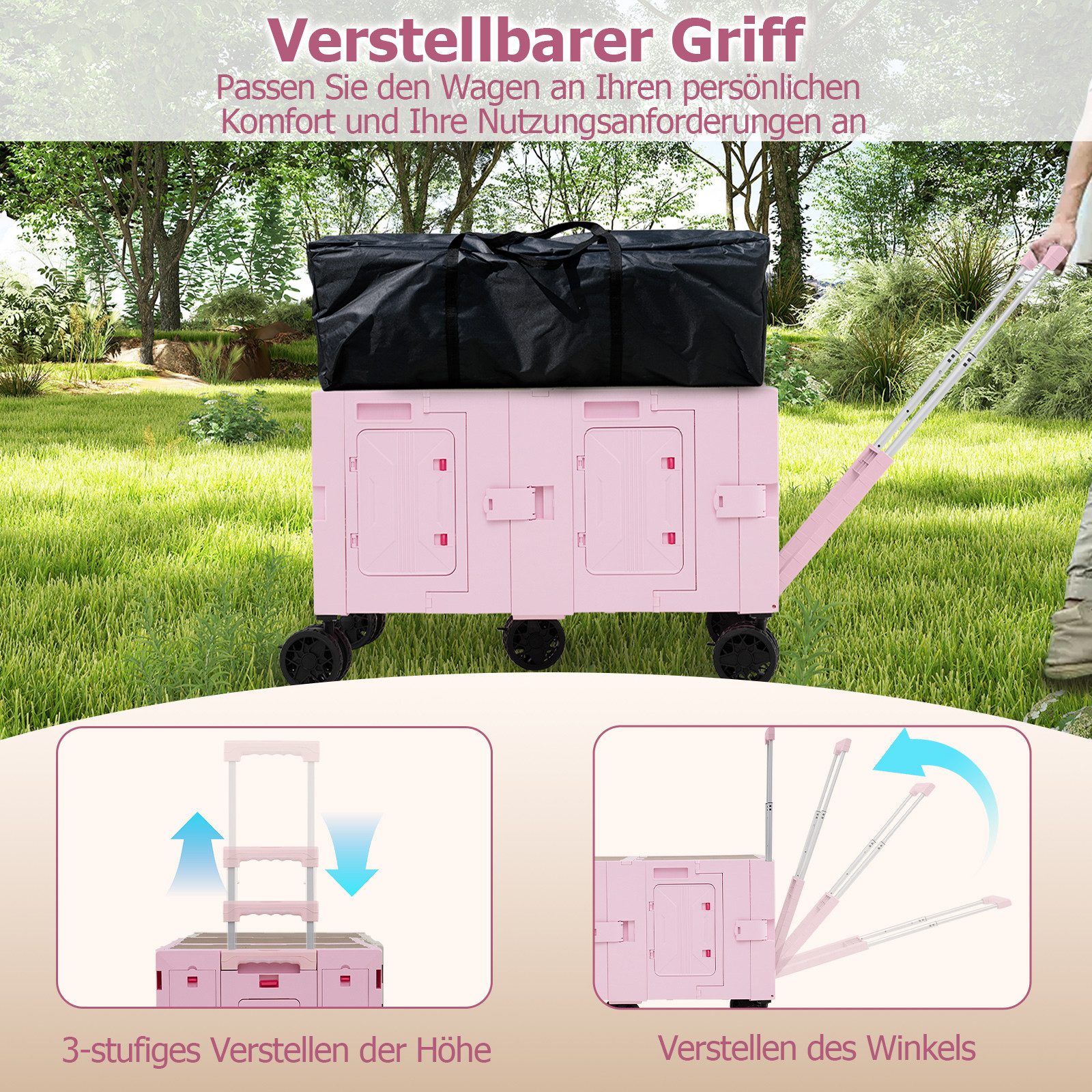 COSTWAY Bollerwagen, faltbar, Handwagen mit Tischplatte, verstellbarem Griff 150L