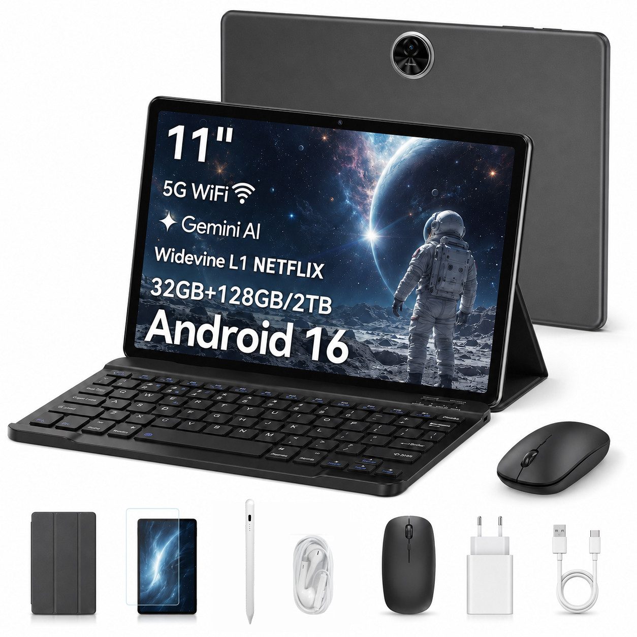blackview 2026 11" Zeno5 Plus 4G LTE mit Tastatur, 128GB, Android 16 Tablet Tablet (11", 128 GB, Android 16, 4G(LTE), PC 3,0, Widevine L1, Octa-Core, DokeOS_P 5.0 A16, 32(8+24)GB)