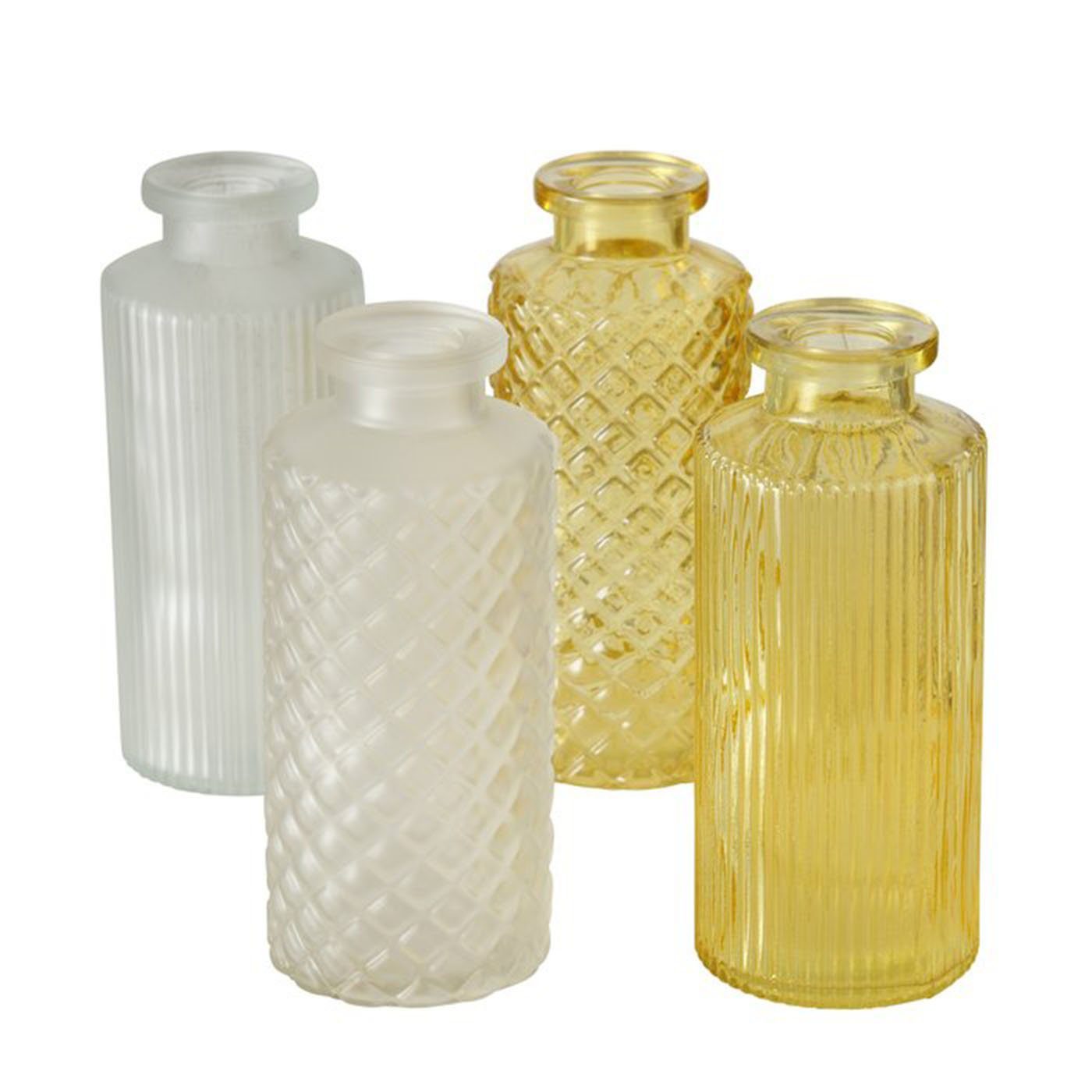 BOLTZE Tischvase Blumenvase im 4er Set aus Glas in Flaschenform - Gelb