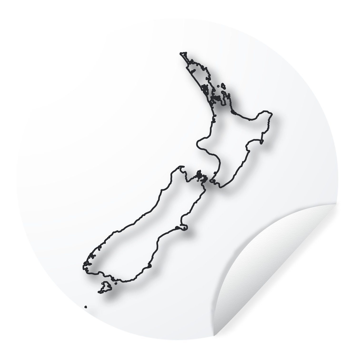 MuchoWow Wandsticker Eine Illustration der Karte von Neuseeland mit einer schwarzen Linie (1 St), Tapetenkreis für Kinderzimmer, Tapetenaufkleber, Rund, Wohnzimmer