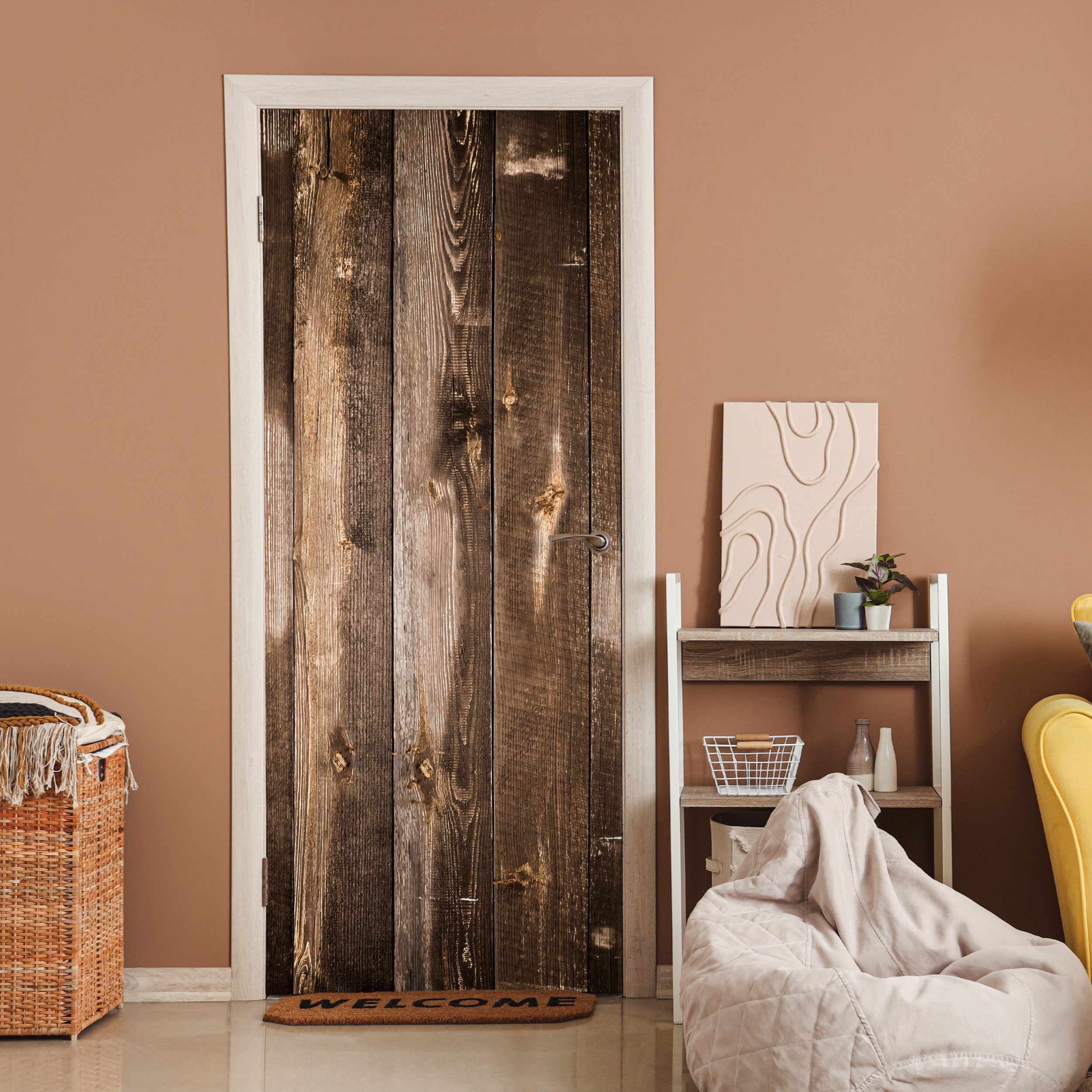 MuchoWow Türtapete Regal - Muster - Vintage - Holz, Matt, bedruckt, (1 St), Fototapete, Flebefolie, Türaufkleber, 80x205 cm – Bild 2 von 5