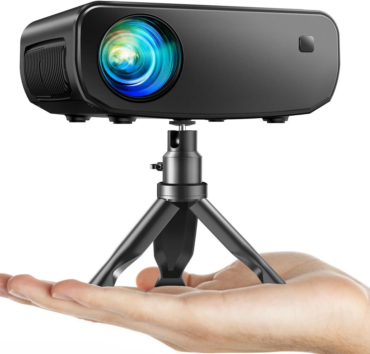 ELEPHAS Tragbarer Projektor Mini Beamer 2024 Upgrade, 5G + 2.4G WiFi, 1080P HD Beamer (15000 lm, 10000 : 1, 1920 x 1080 px, 50% ~ 100% Zoom-Funktion, Zweikanal-Turbinenkühlung, 3D-Raumklang)