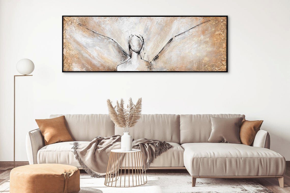Braun Handgemalt Bild in Gemälde Engel Abstraktes Leinwand Rahmen YS-Art Schönheit, mit