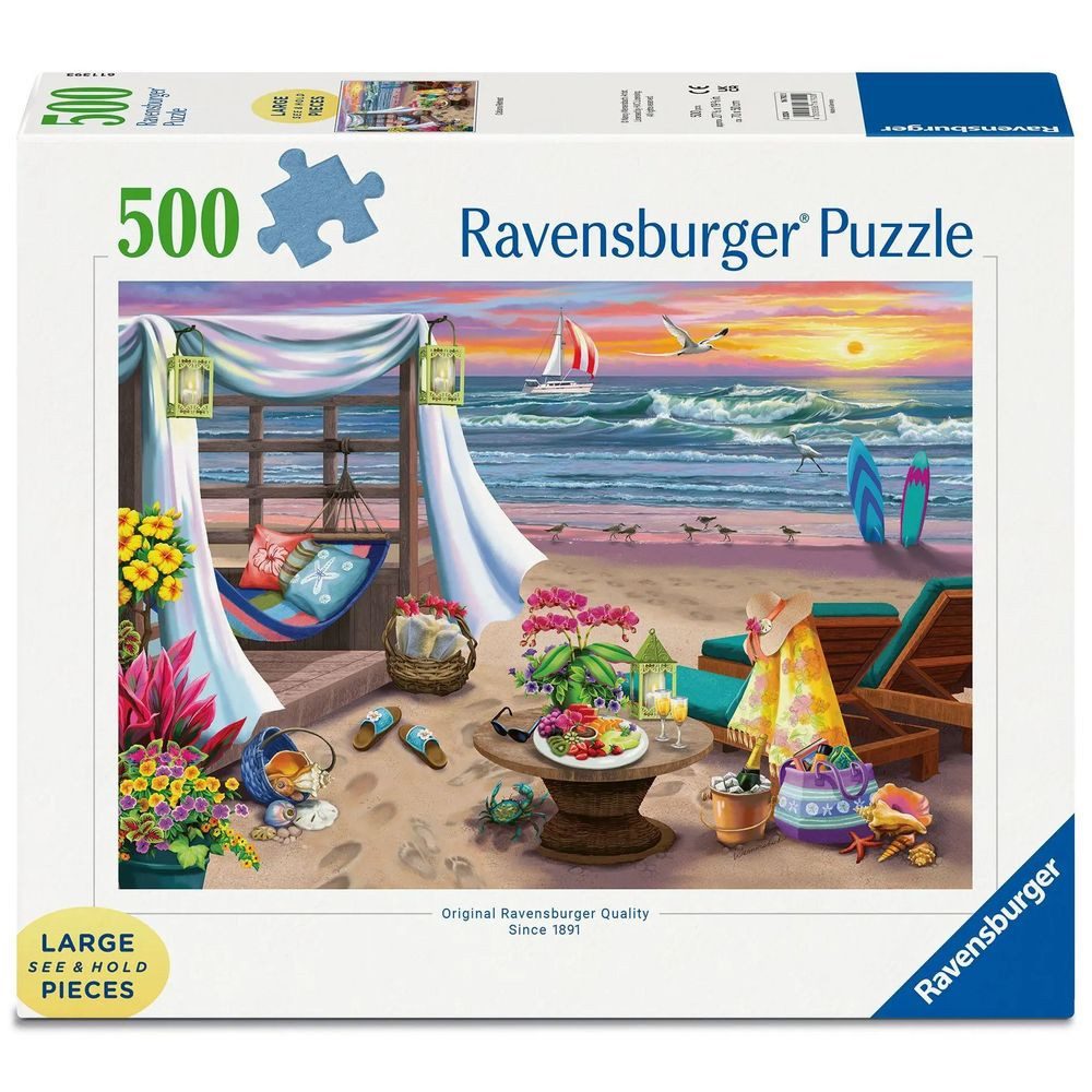 Ravensburger Puzzle Erwachsenenpuzzle 500 Large Pieces - Die Oase am Strand, 500 Puzzleteile