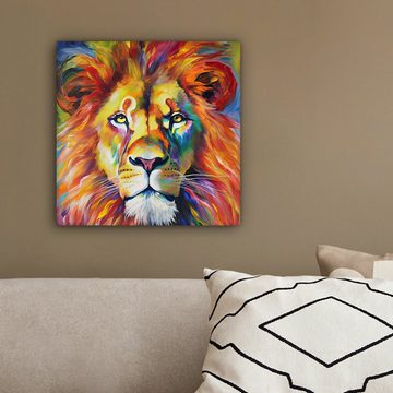 OneMillionCanvasses® Leinwandbild Löwe - Ölgemälde - Kunst - Tiere, (1 St), Leinwand Bilder für Wohnzimmer Schlafzimmer, 20x20 cm
