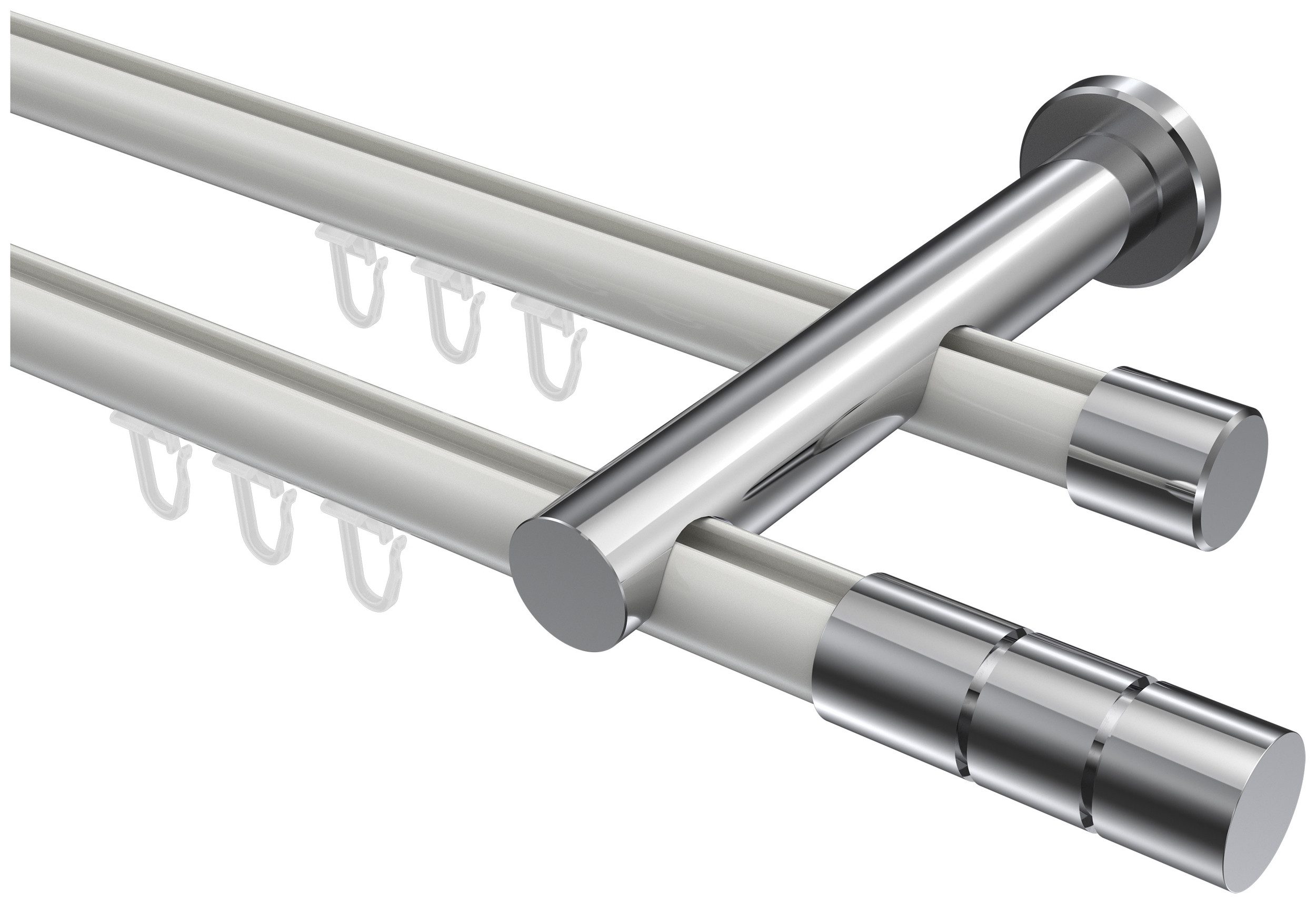 INTERDECO Innenlaufschiene Platon Elanto, Ø 20 mm, 2-läufig, Fixmaß, kürzbar, Wandmontage, Aluminium, Weiß / Chrom / Bicolor