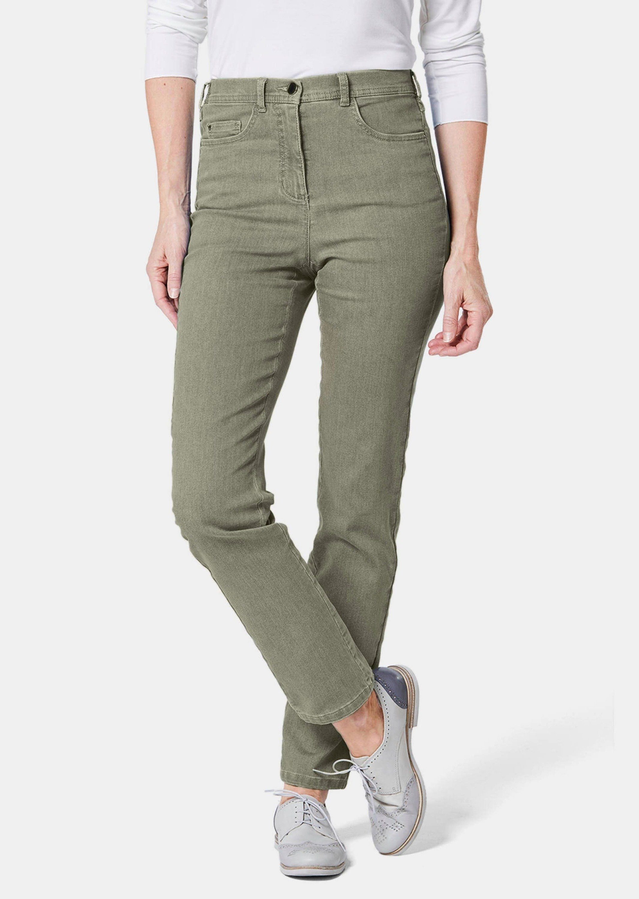 Bequeme schilfgrün Jeans Bequeme High-Stretch-Jeanshose GOLDNER