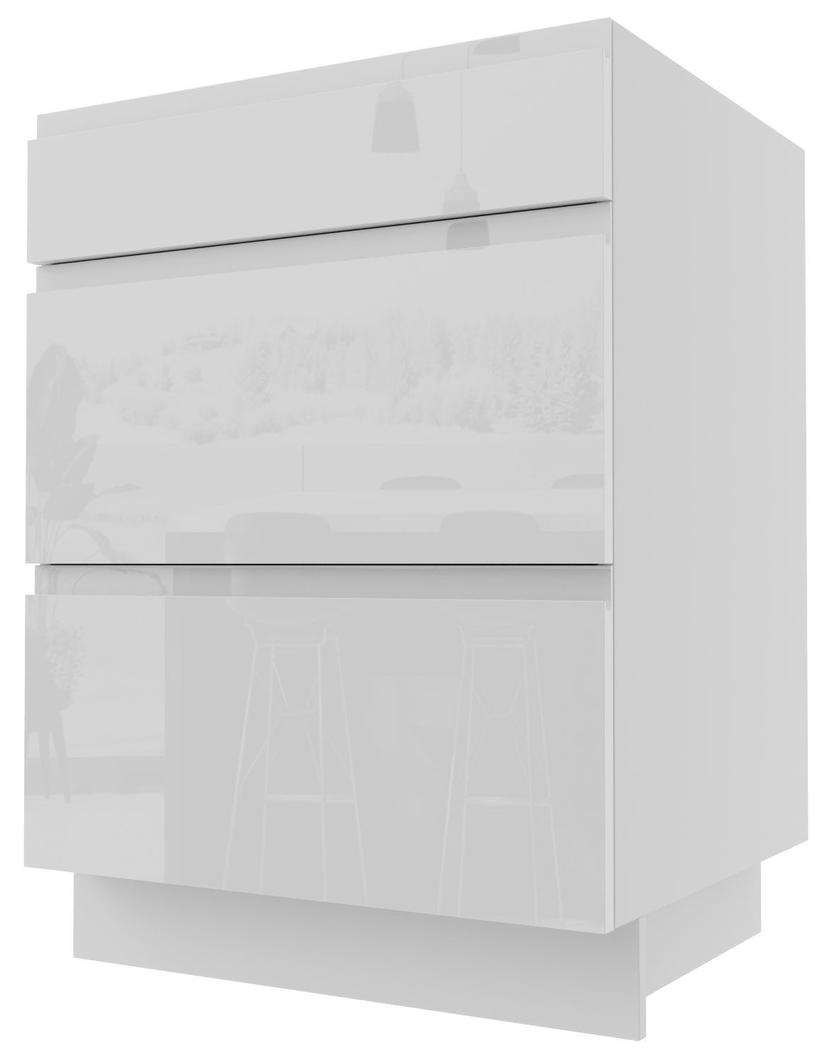 Feldmann-Wohnen Unterschrank Florence (3 Schubladen, Hettich Vollauszug, 1-St., moderne Hochglanz-Optik, Griffmulden) 60cm Front- & Korpusfarbe wählbar grifflos 3 Schubladen (Vollauszug)