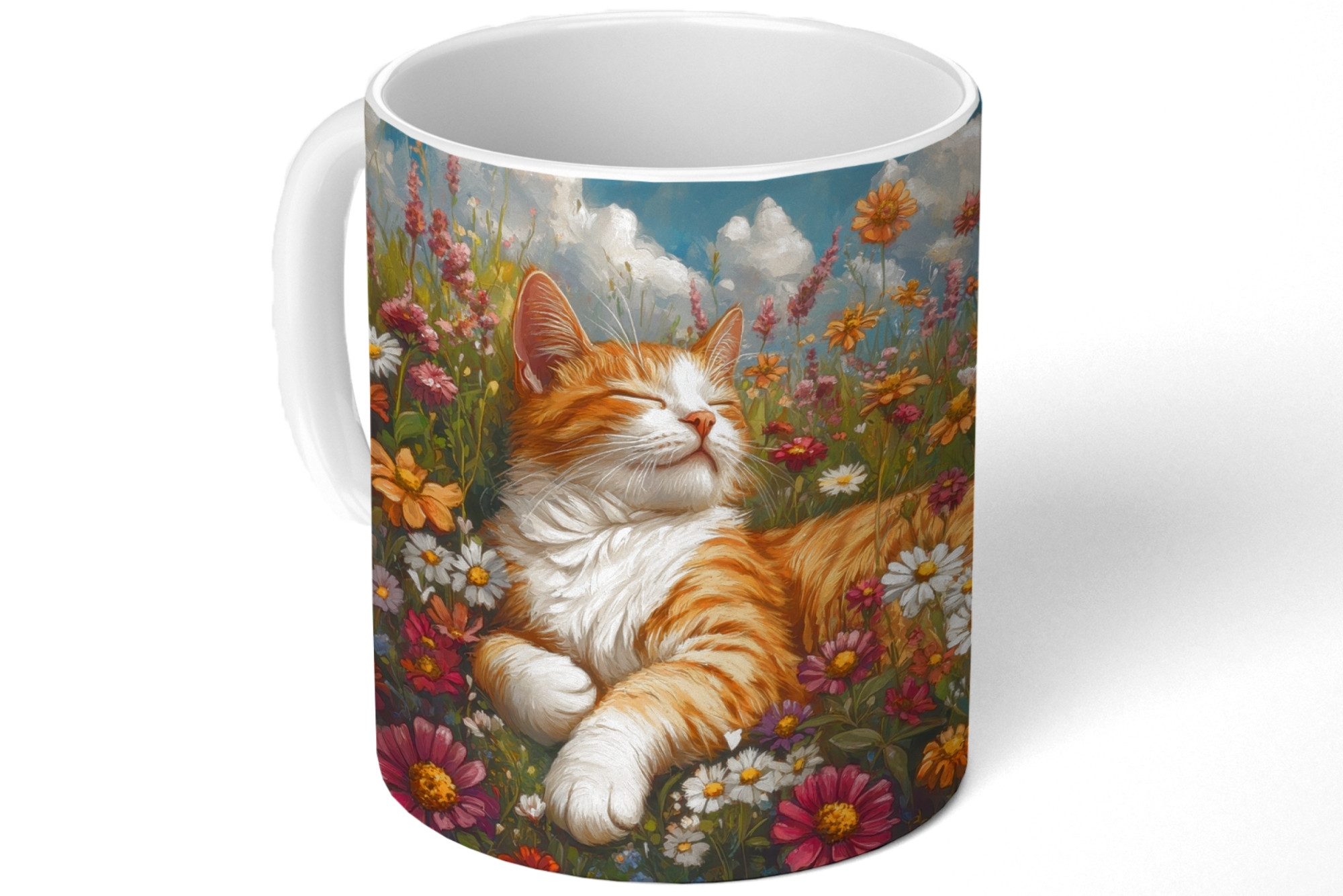 Katze - Blumen - Gras