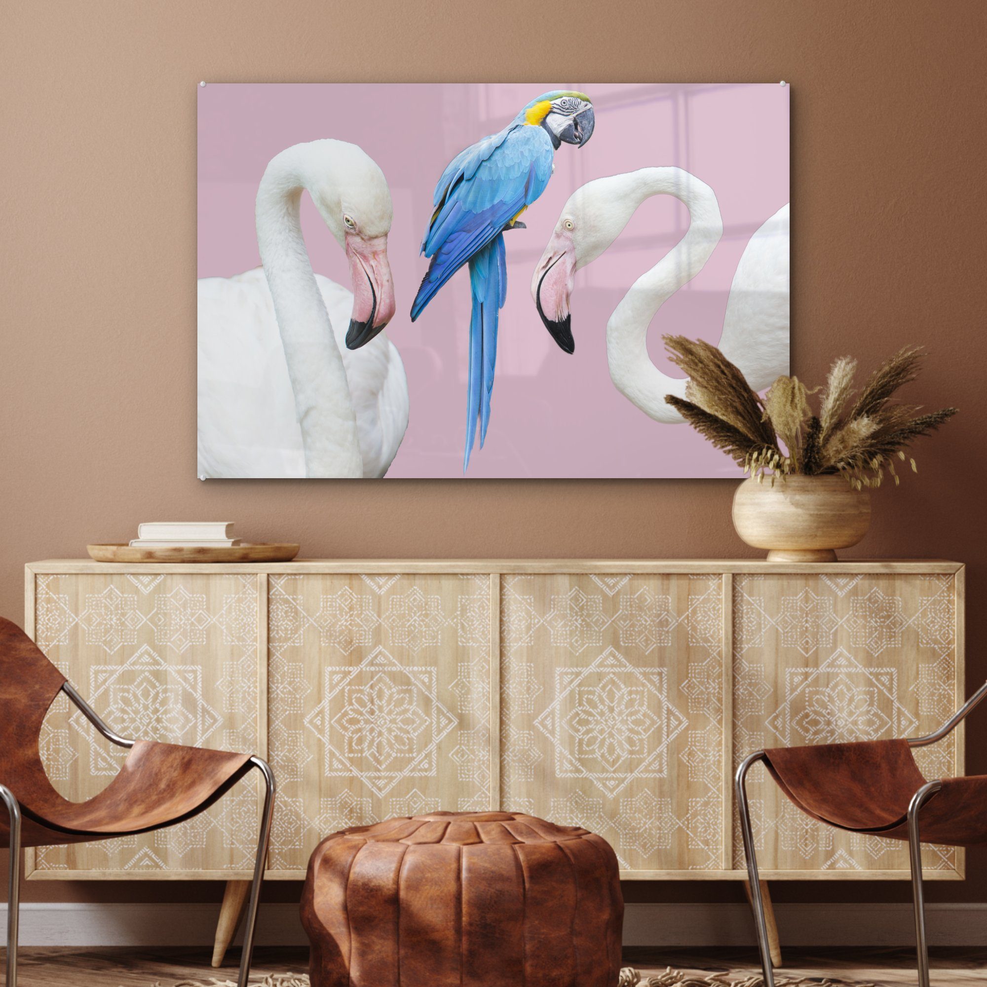 (1 Flamingo Schlafzimmer - Acrylglasbilder - MuchoWow Abstrakt, - Tiere Wohnzimmer Acrylglasbild St), Papagei &