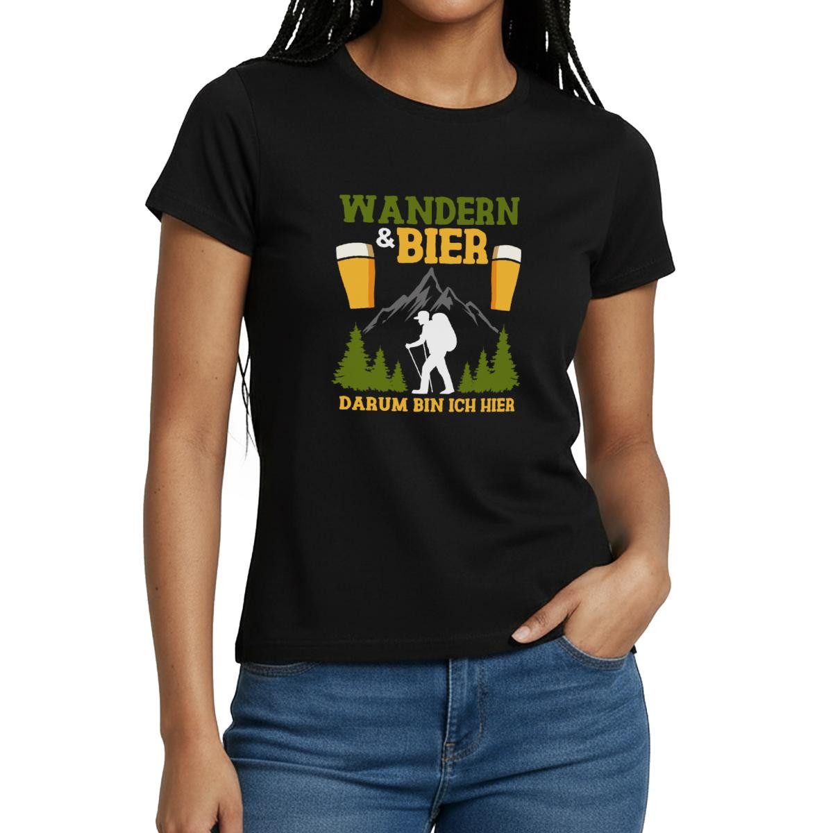 T-Shirt Wandern Und Bier Darum Bin Ich Hier Frauen T-Shirt