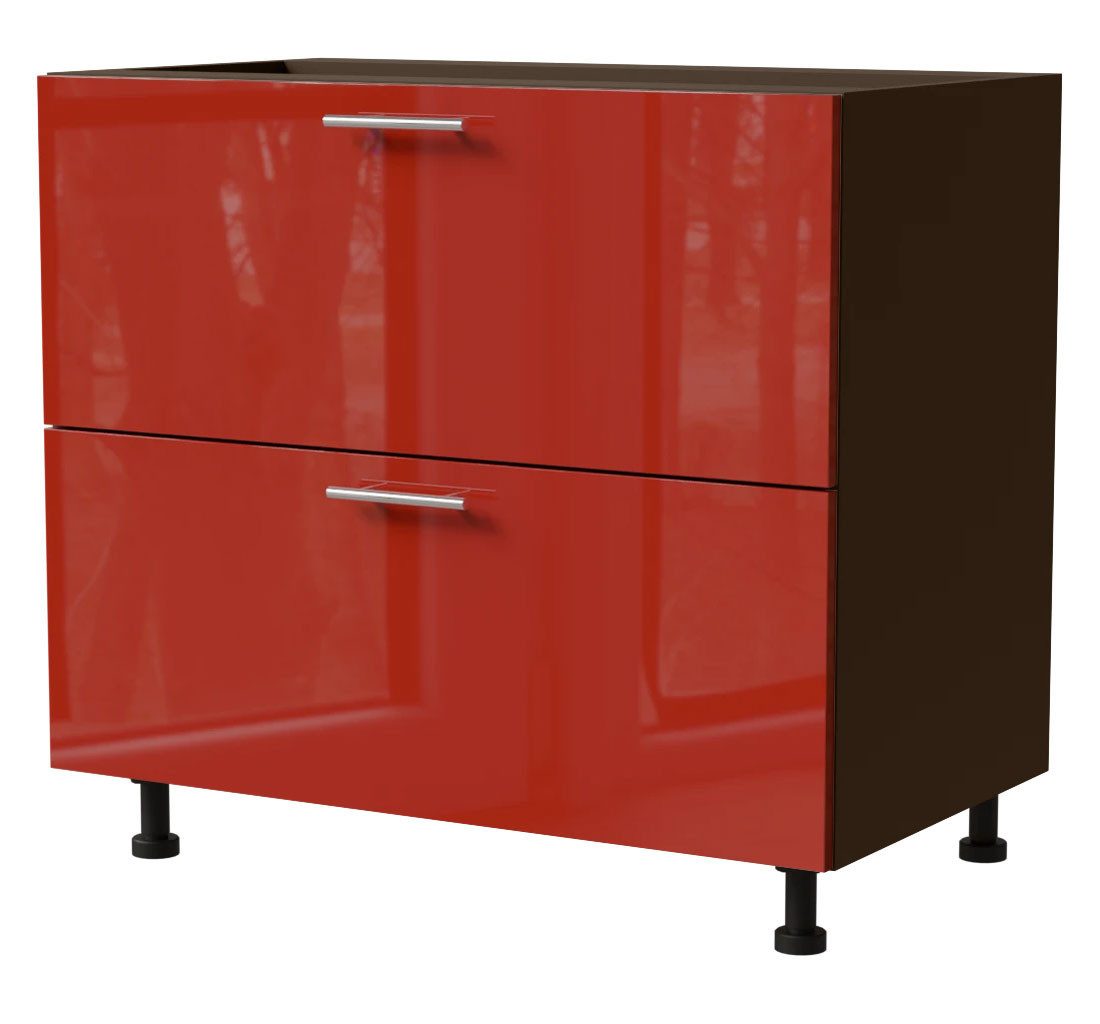 Feldmann-Wohnen Unterschrank Brerra (D2M/90, 2 Schubladen, Blum Metabox Teilauszug, 1-St., moderne Optik, lackierte Fronten, 90x50x82cm) lava / RAL 3002 karminrot Hochglanz