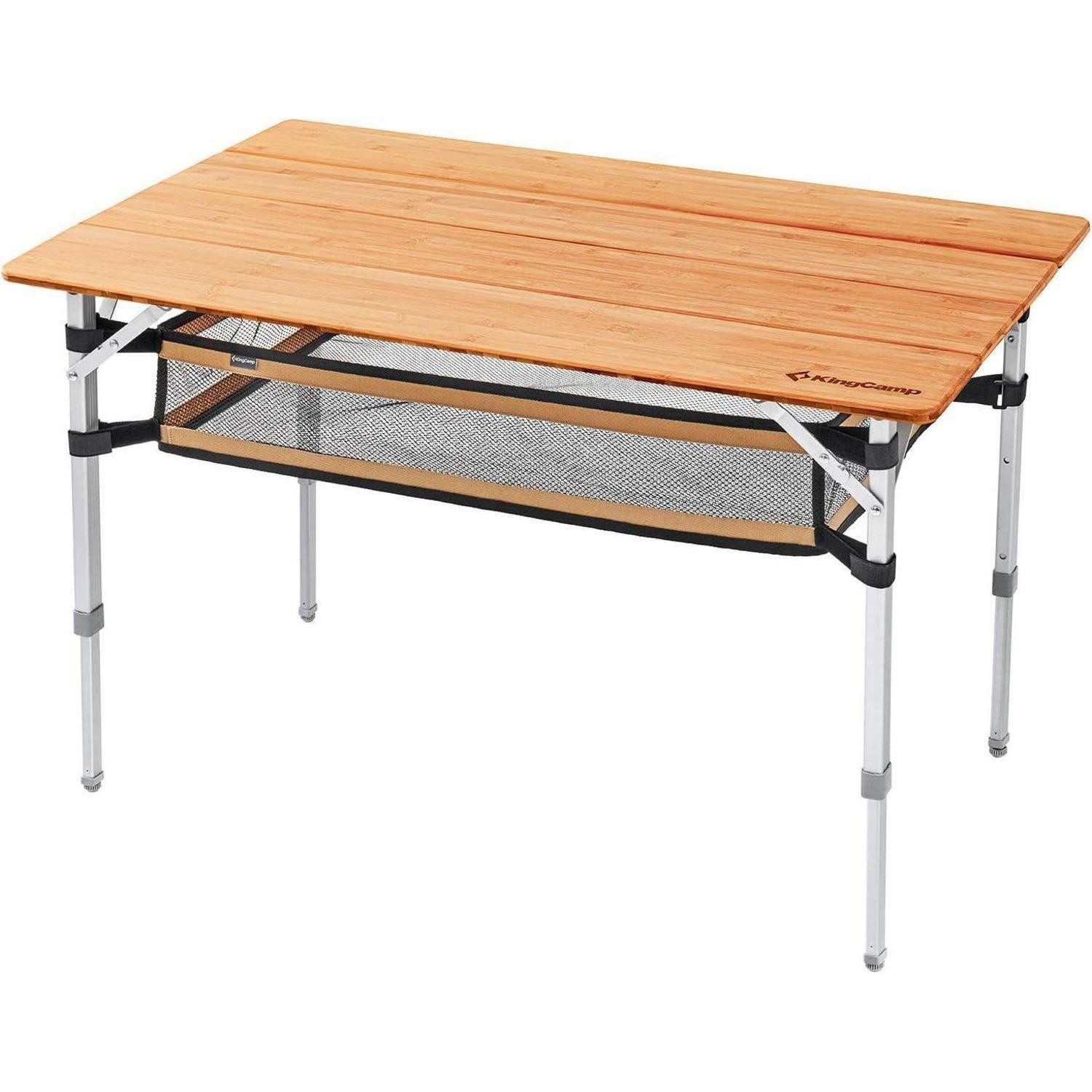 LuxusKollektion Campingtisch Campingtisch Bambus höhenverstellbar belastbar 3 Höhen 100x65cm Netz