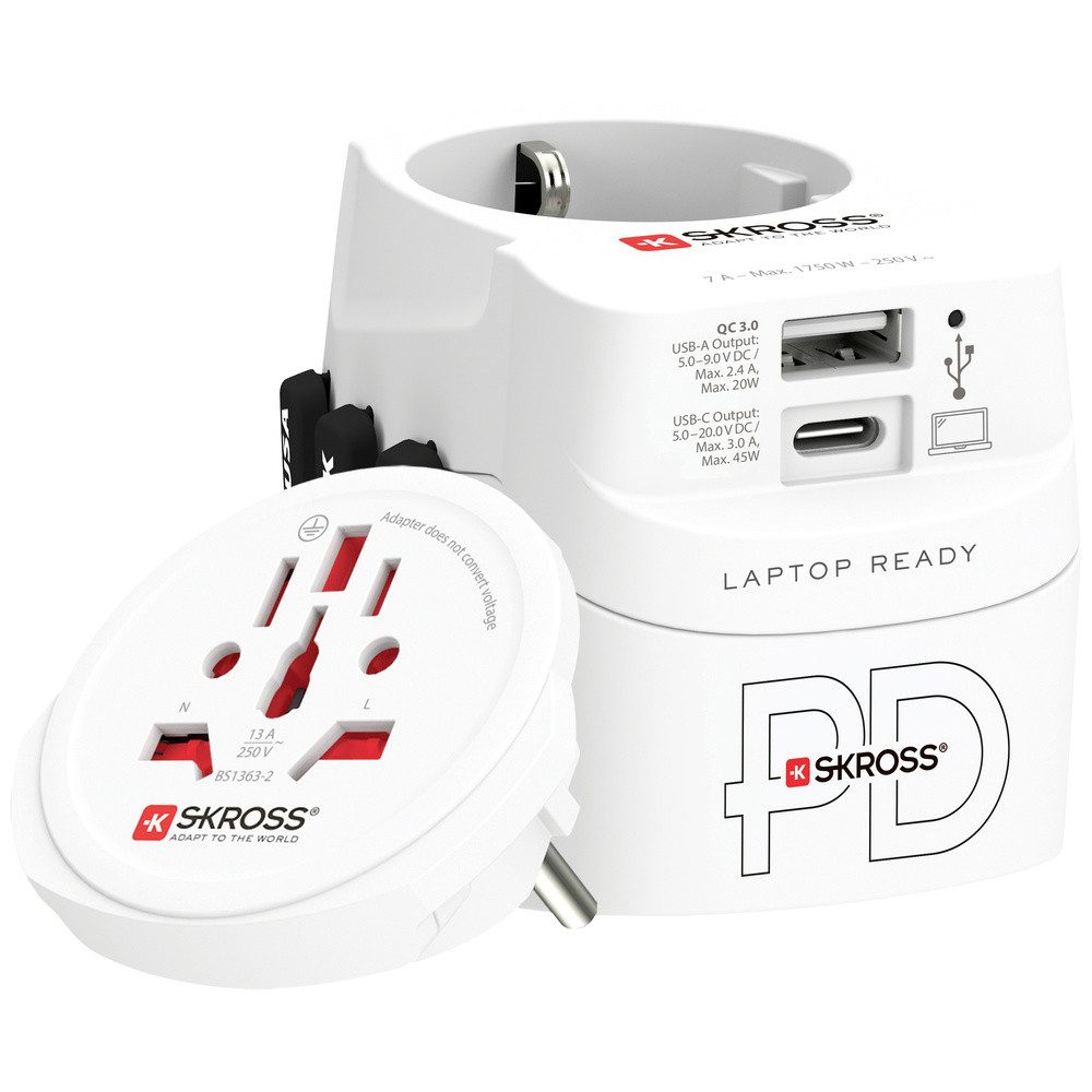 SKROSS Skross 1.302474 Reiseadapter Pro Light USB AC45PD World Reiseadapter