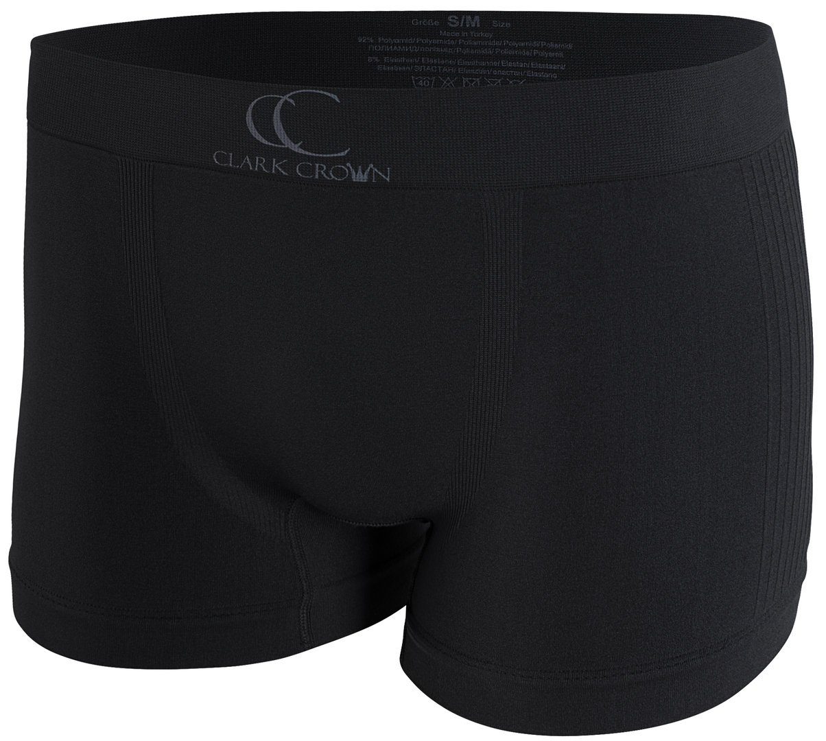 schwarz-gerippt Clark (3-St) Crown® Microfaser-Qualität weiche Boxershorts Seamless