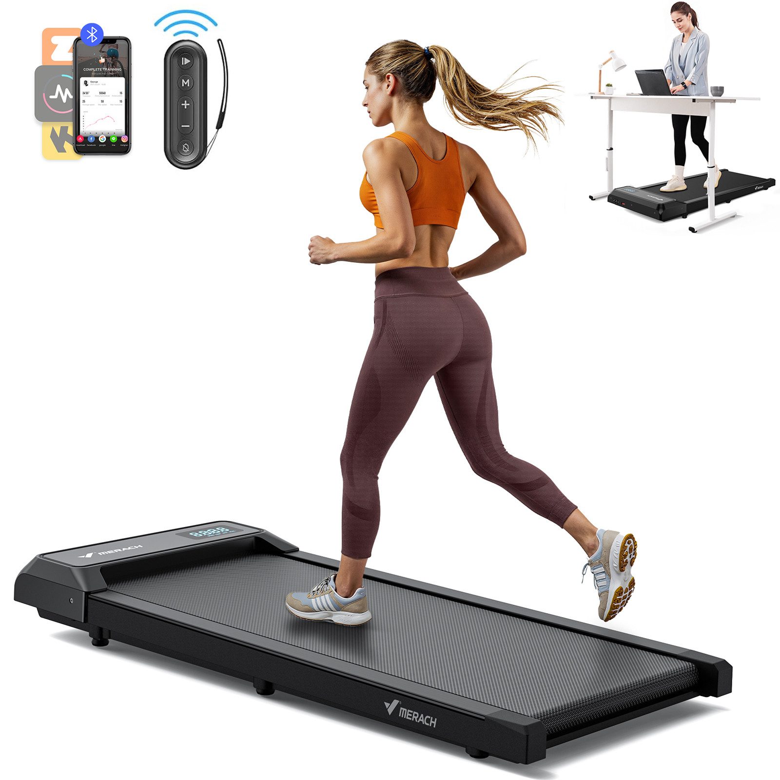 MERACH Laufband Laufbander, Walking/Jogging Pad bis 2-6km/h, LED Dispaly (Leise Laufbänder mit 2,5 PS Motor, Bluetooth APP, mit Kabellose Fernbedienung, Fernbedienung), Laufband Klein für Zuhause, Büro, Max. 120 KG