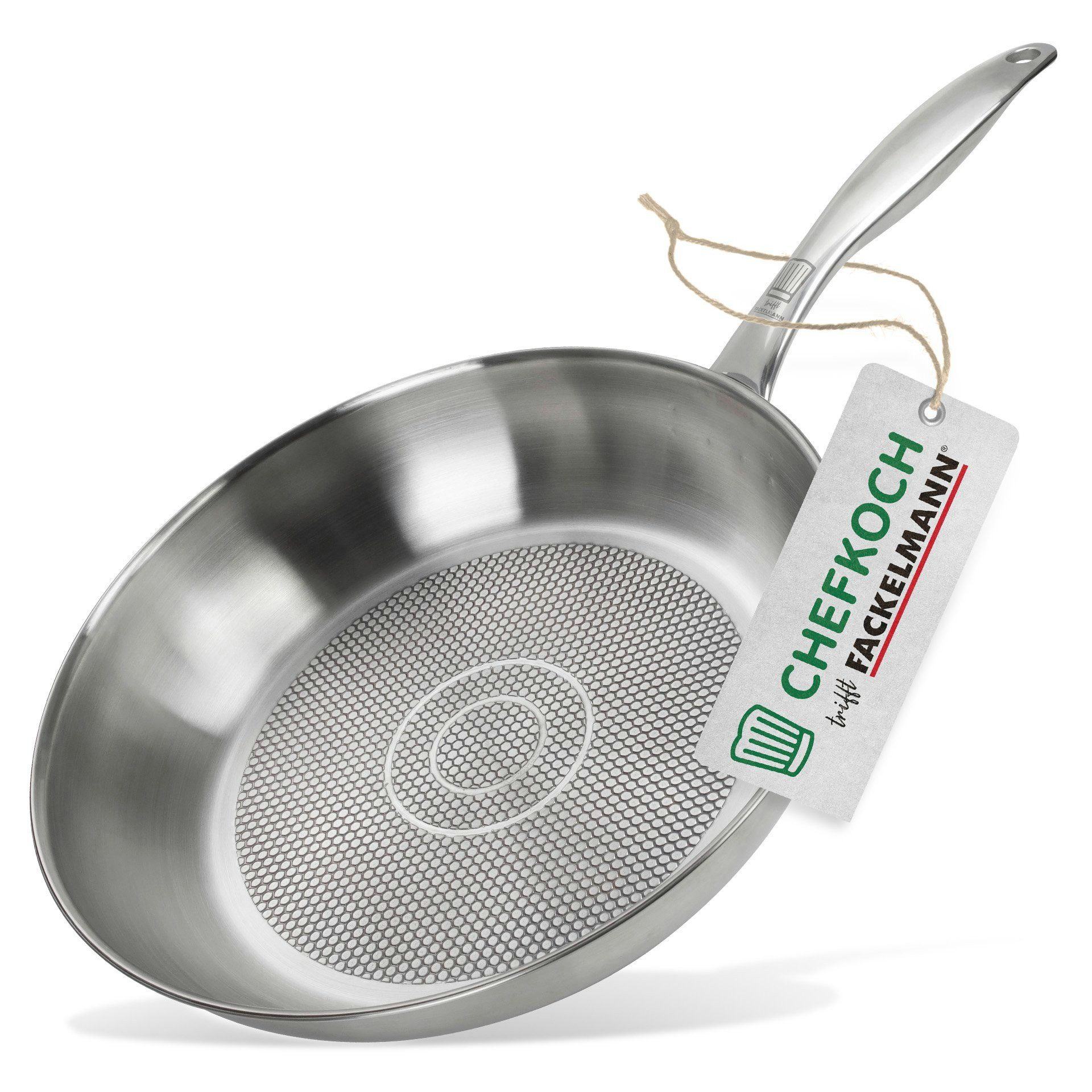 Chefkoch trifft Fackelmann Bratpfanne Ø28 cm München mit Wabenboden, Edelstahl 18/10
