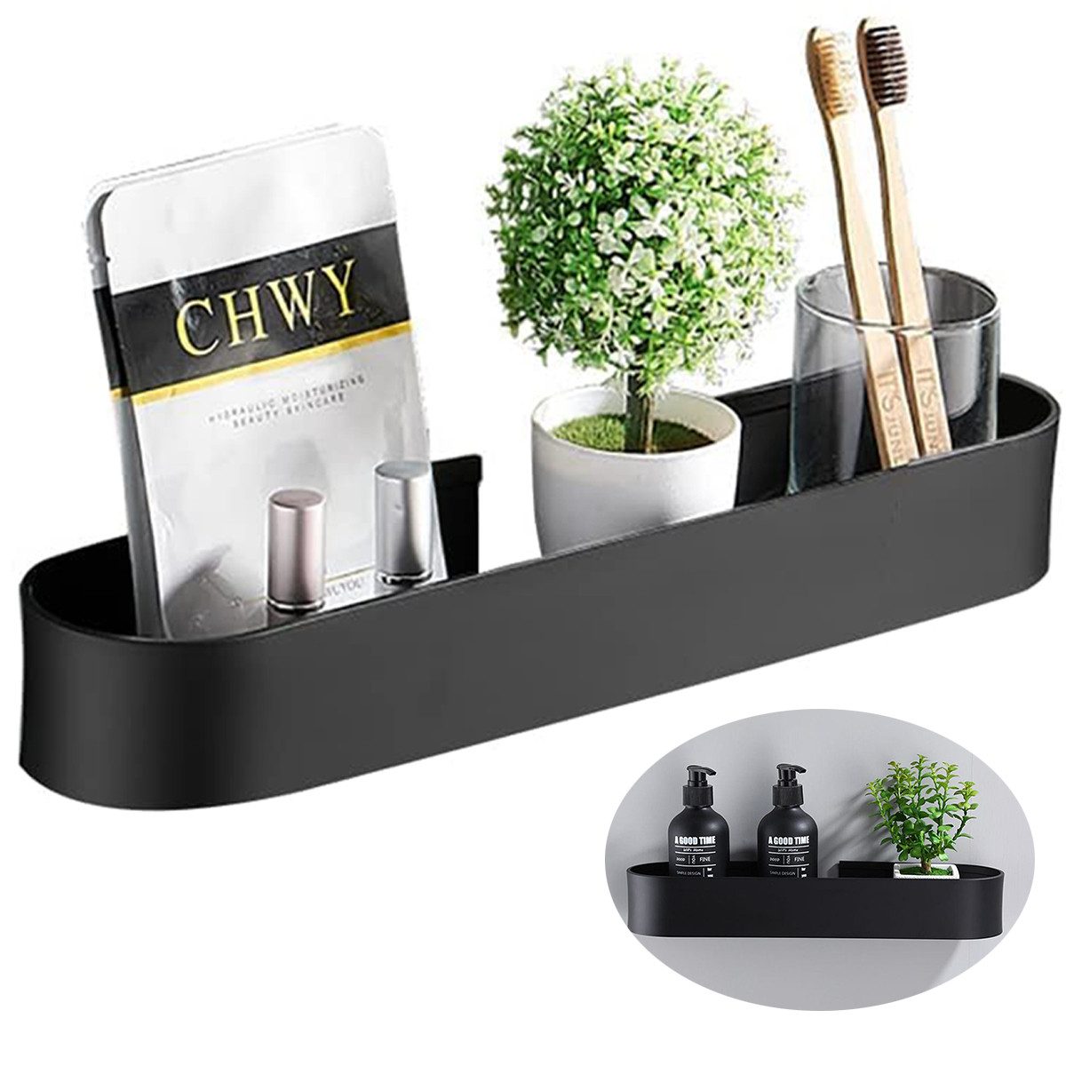 MOPUEA Duschregal Duschregal Badezimmerregal kein Stanzen Duschkorb Wandmontage rostfrei, Duschregal Set zur Wandmontage ohne Bohren, Rostfrei selbstklebend mit Ablauflöchern und Anti Fall Rand