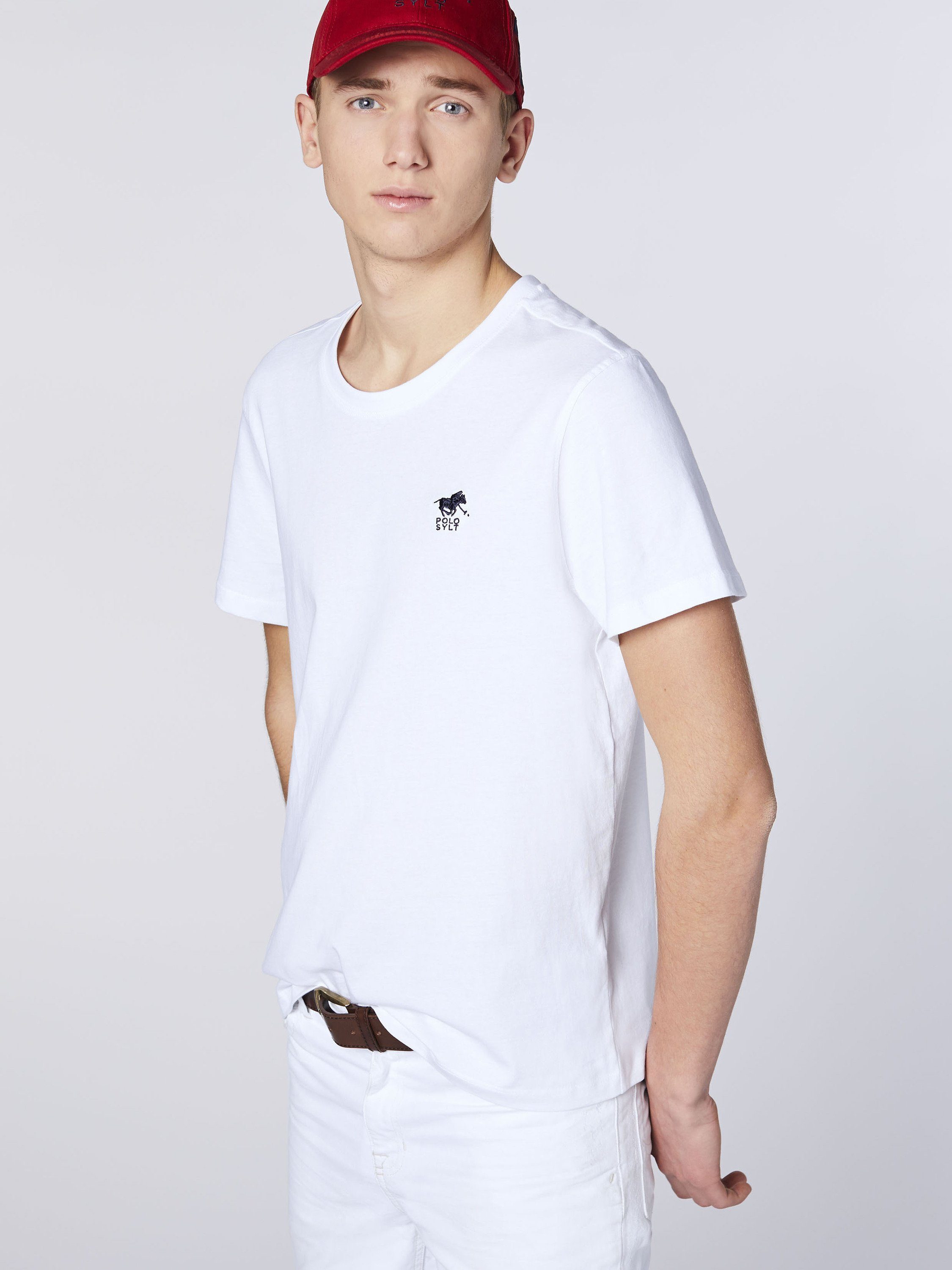 White mit Bright gesticktem T-Shirt Logo-Symbol Polo Sylt