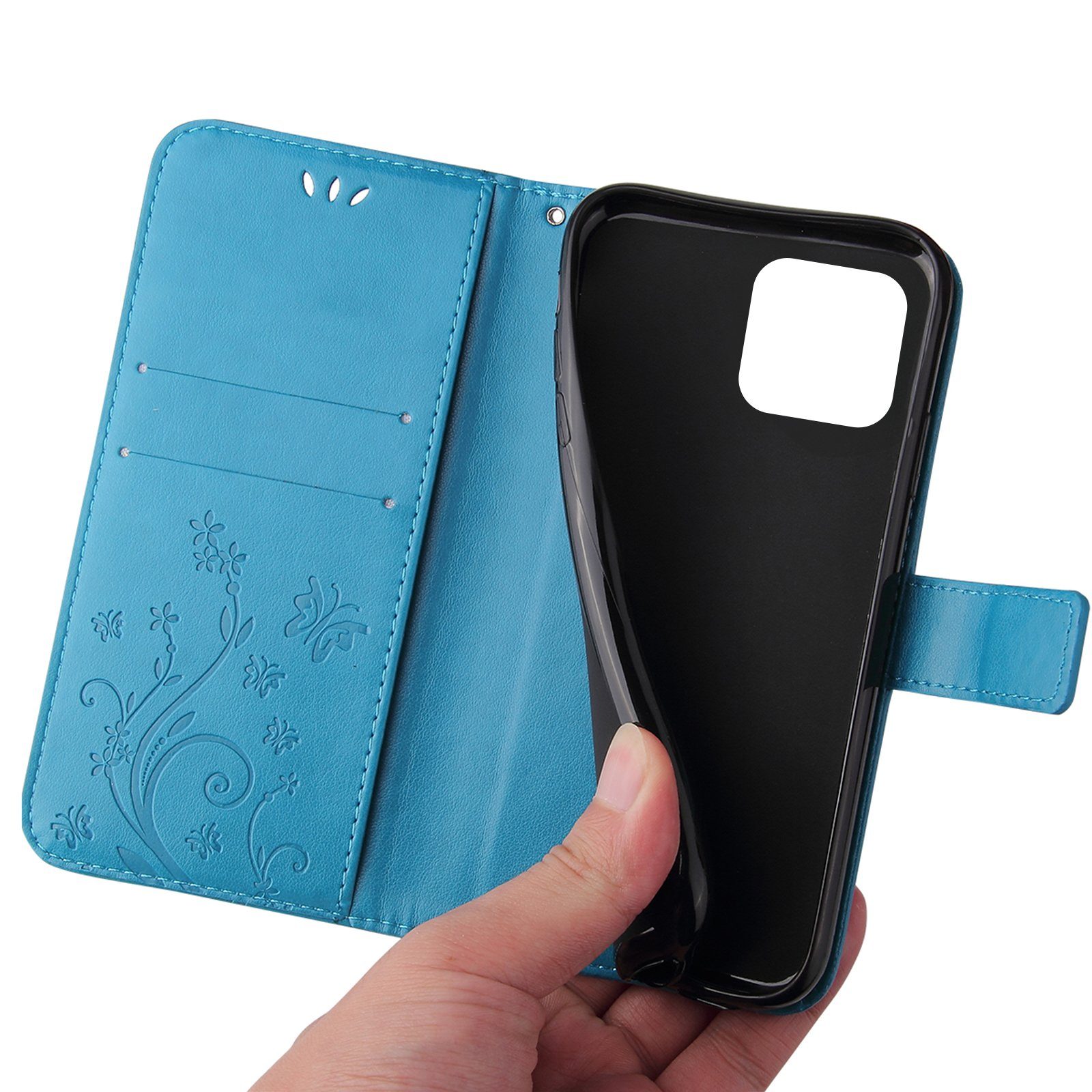 Tec-Expert Handyhülle Cover Tasche Hülle für Apple iPhone 12 6,1 Zoll, Klapphülle Case mit Kartenfach Fliphülle aufstellbar, Motiv Blumen