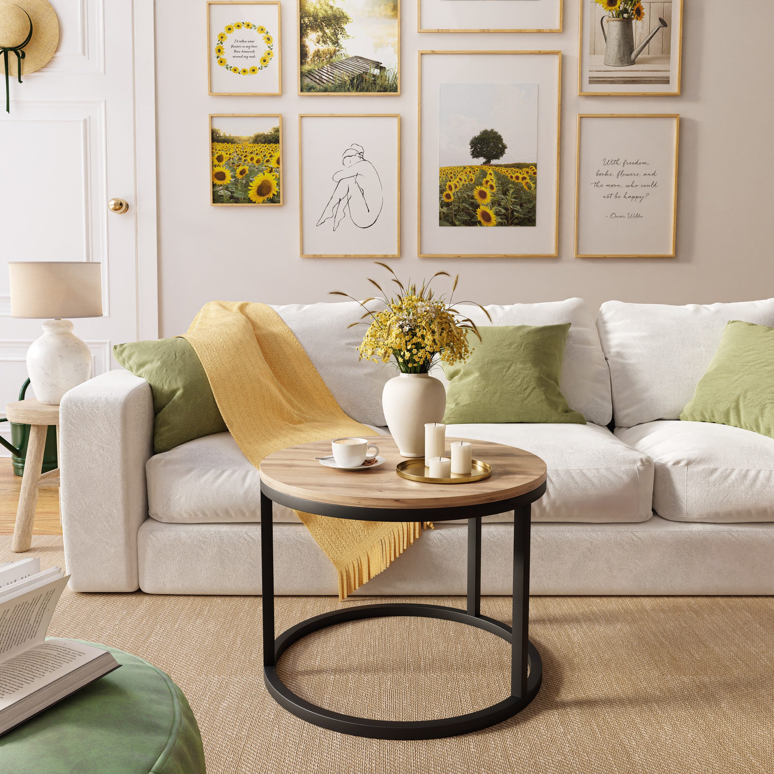 Lookway Couchtisch CIRI mit einer Platte in Holzdekor (1x Couchtisch), Durchmesser: ⌀60 cm