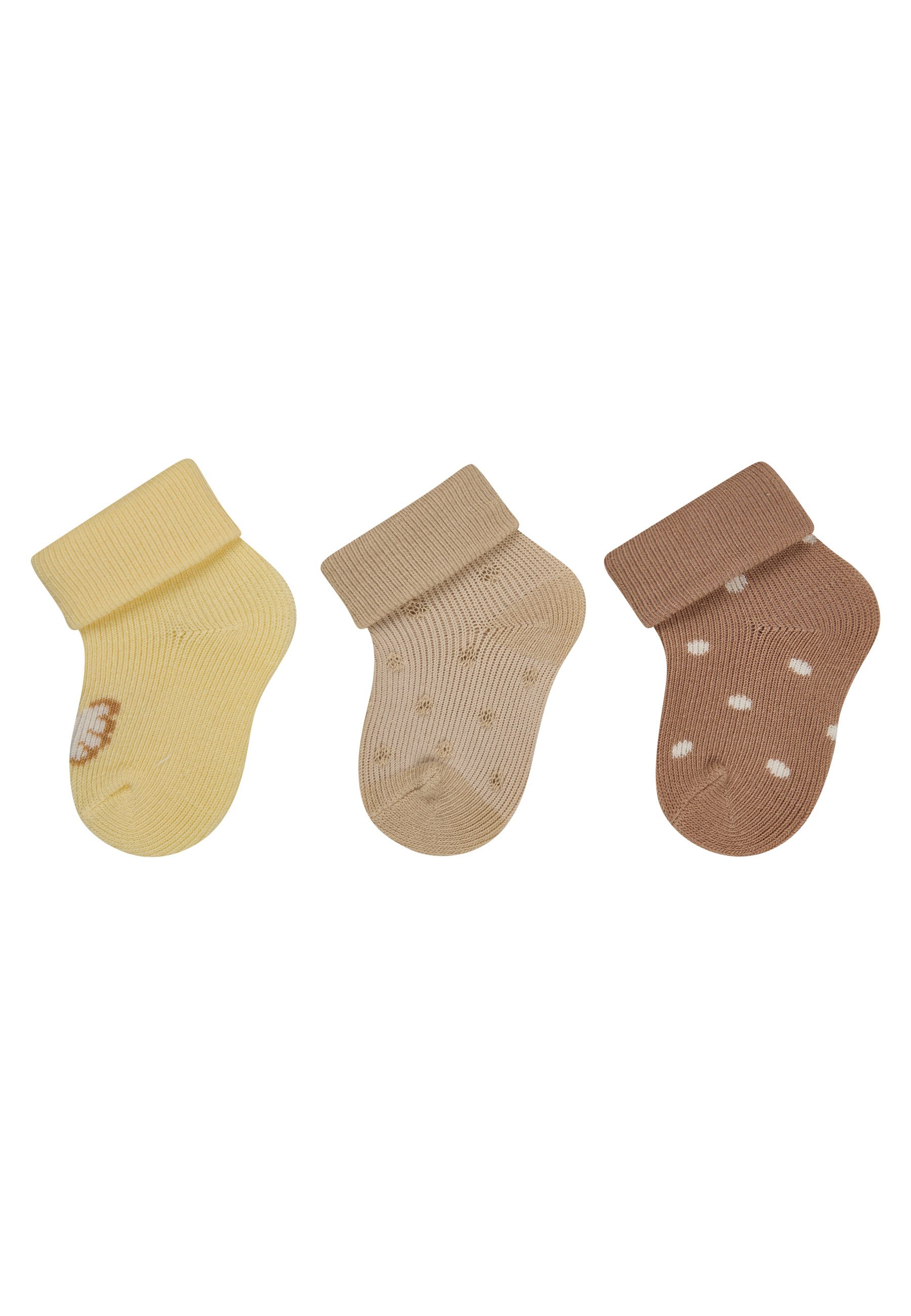 Socken Erstlingssocken 3er-Pack mit Motiv Schmetterling, Struktur und Punkte