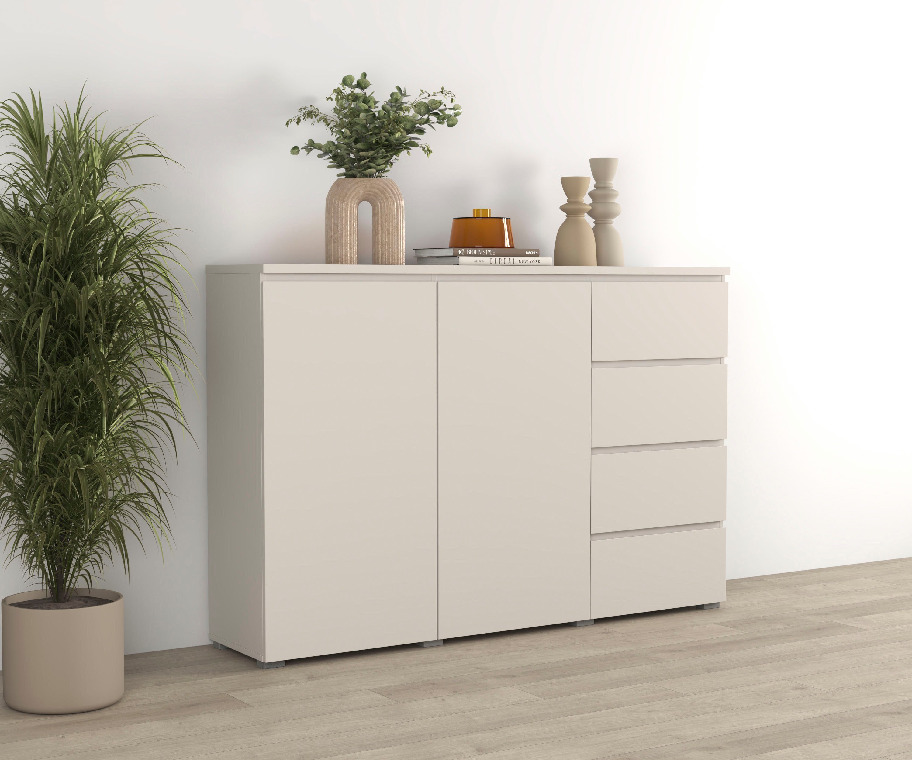 OTTO home Highboard Modo, Breite 150 cm, moderne grifflose Kommode 2Türen/4 SK, Schubladenkommode mit viel Stauraum, Einlegeböden verstellbar