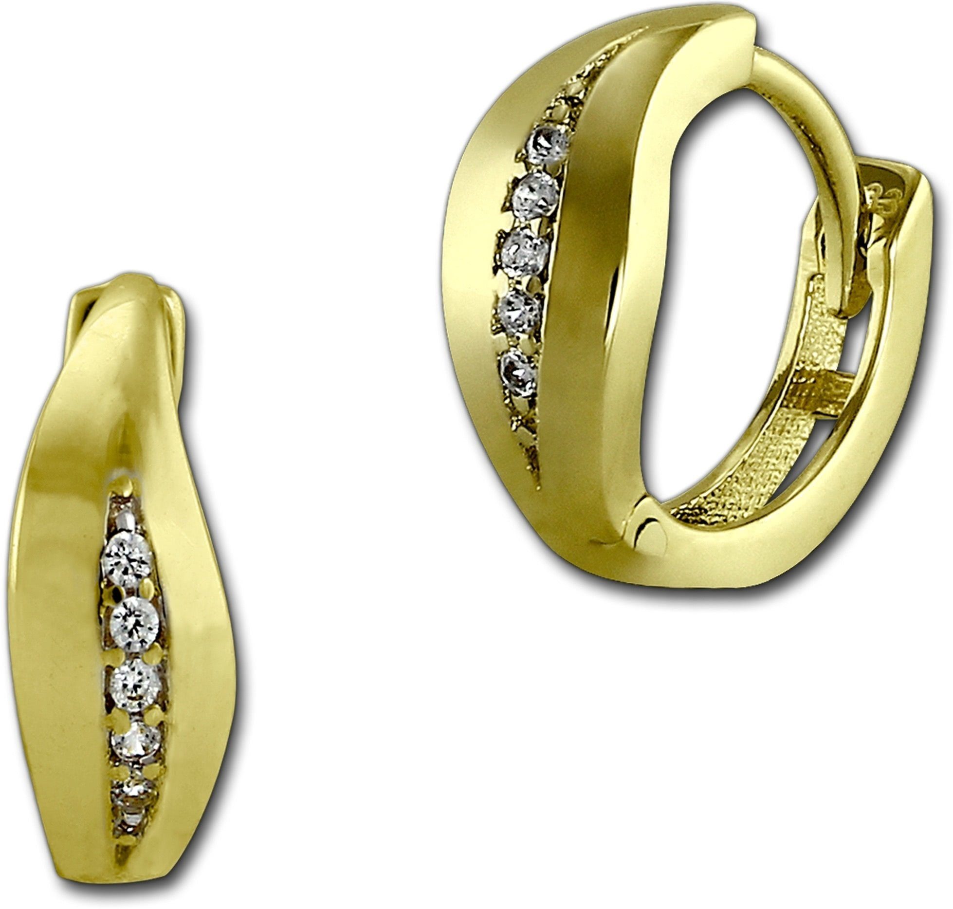 Paar Creolen GoldDream Damen Ohrringe Blatt Zirkonia