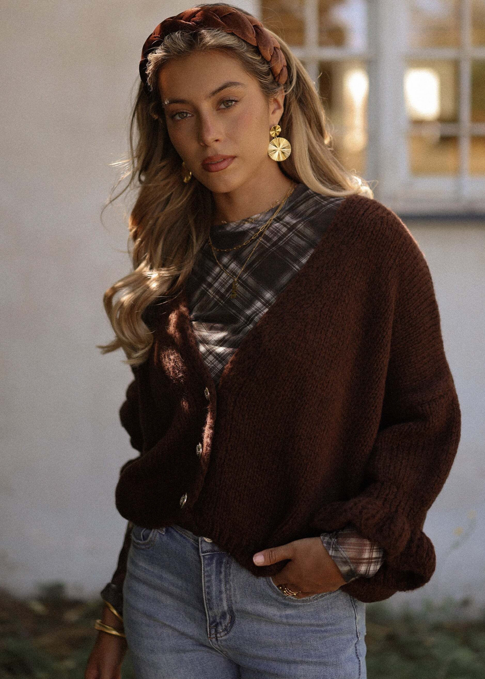 SASSYCLASSY Cardigan Strickjacke mit 3/4 Ärmeln für Damen Locker geschnittener Cardigan aus Strick in Schwarz