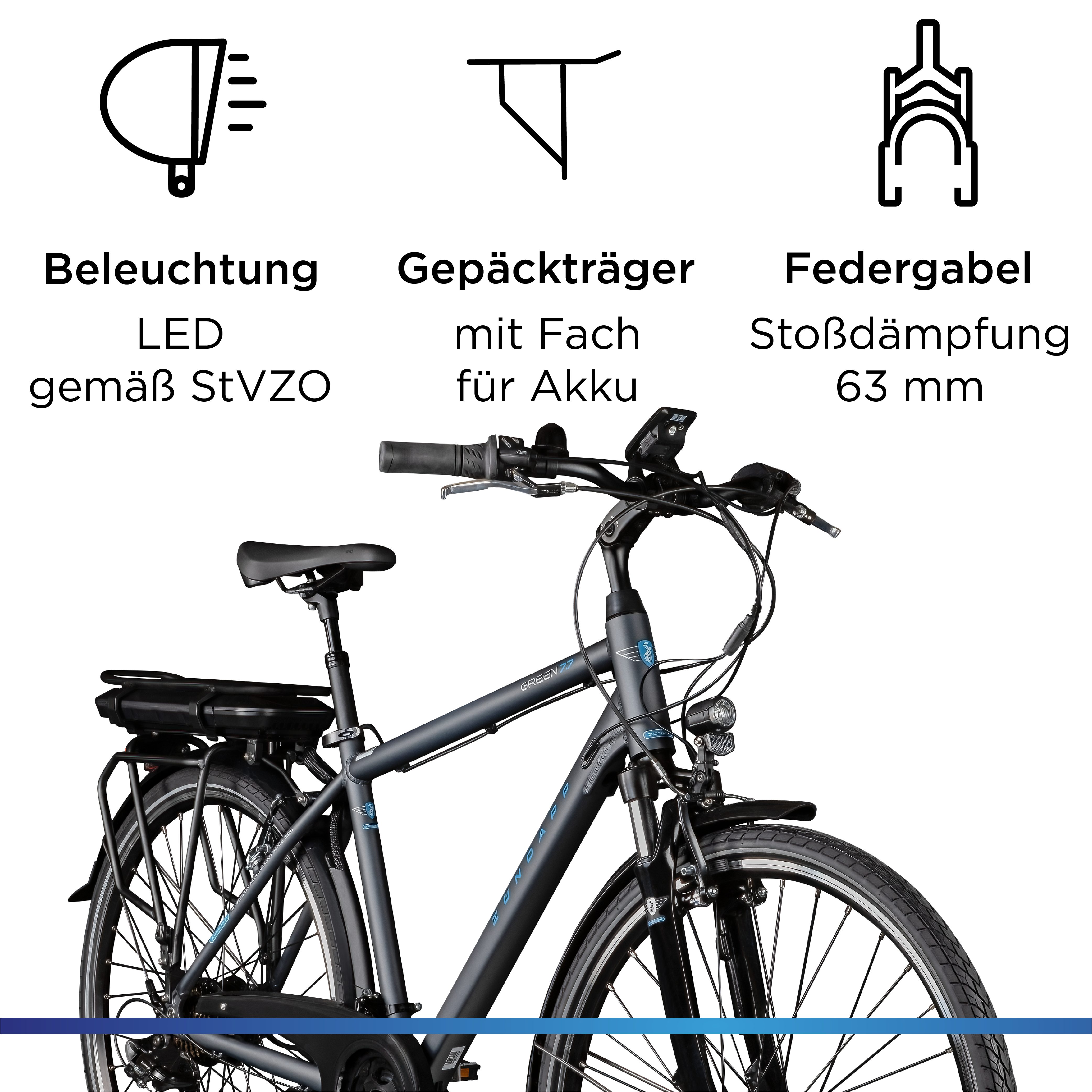 Zündapp E-Bike Trekkingrad Green 7.7 Herren, 21 Gang Shimano Tourney Schaltwerk, Kettenschaltung, Heckmotor, 536 Wh, Pedelec, Elektrofahrrad für Damen u. Herren