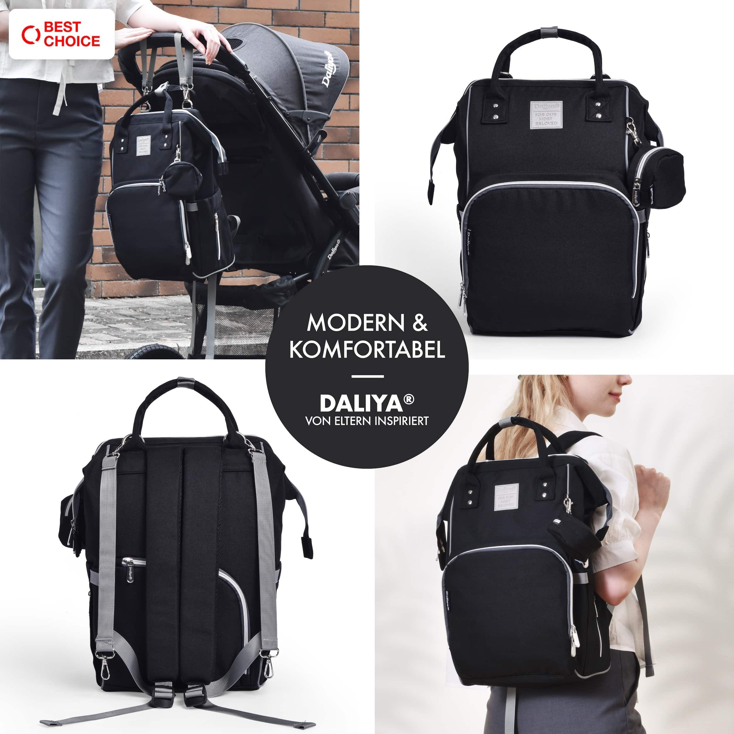 Daliya® Wickeltasche PAKMI Wickelrucksack, Kinderwagentaschen, Mamabag (Set, 5-tlg., Befestigungsriemen), Thermofächer, Schnuller Aufbewahrung, Wickelunterlage, hochwertig