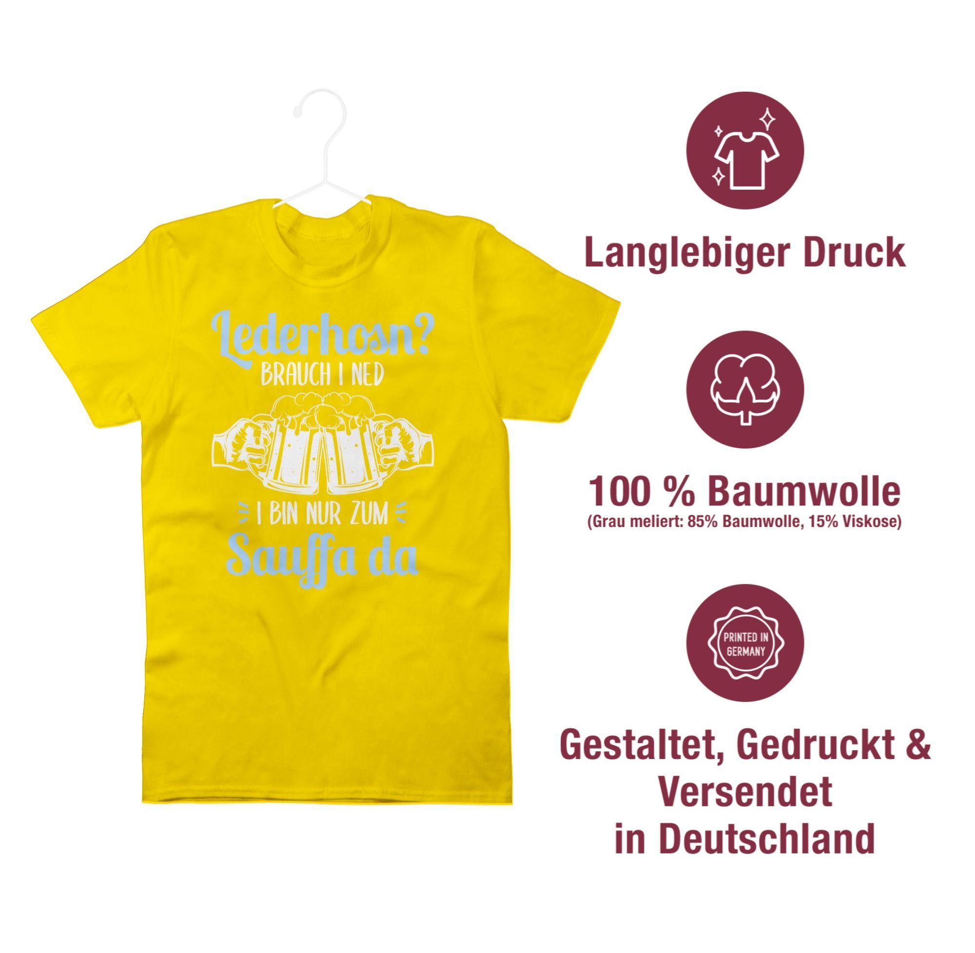 Mode Lederhosn T-Shirt 3 Brauch Gelb Herren i Oktoberfest zum nur da Sauffa für Bin ned Shirtracer