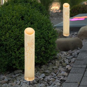 etc-shop LED Solarleuchte, LED-Leuchtmittel fest verbaut, Warmweiß, Solarlampe Garten Bambus Solarlampen für Außen Erdspiess